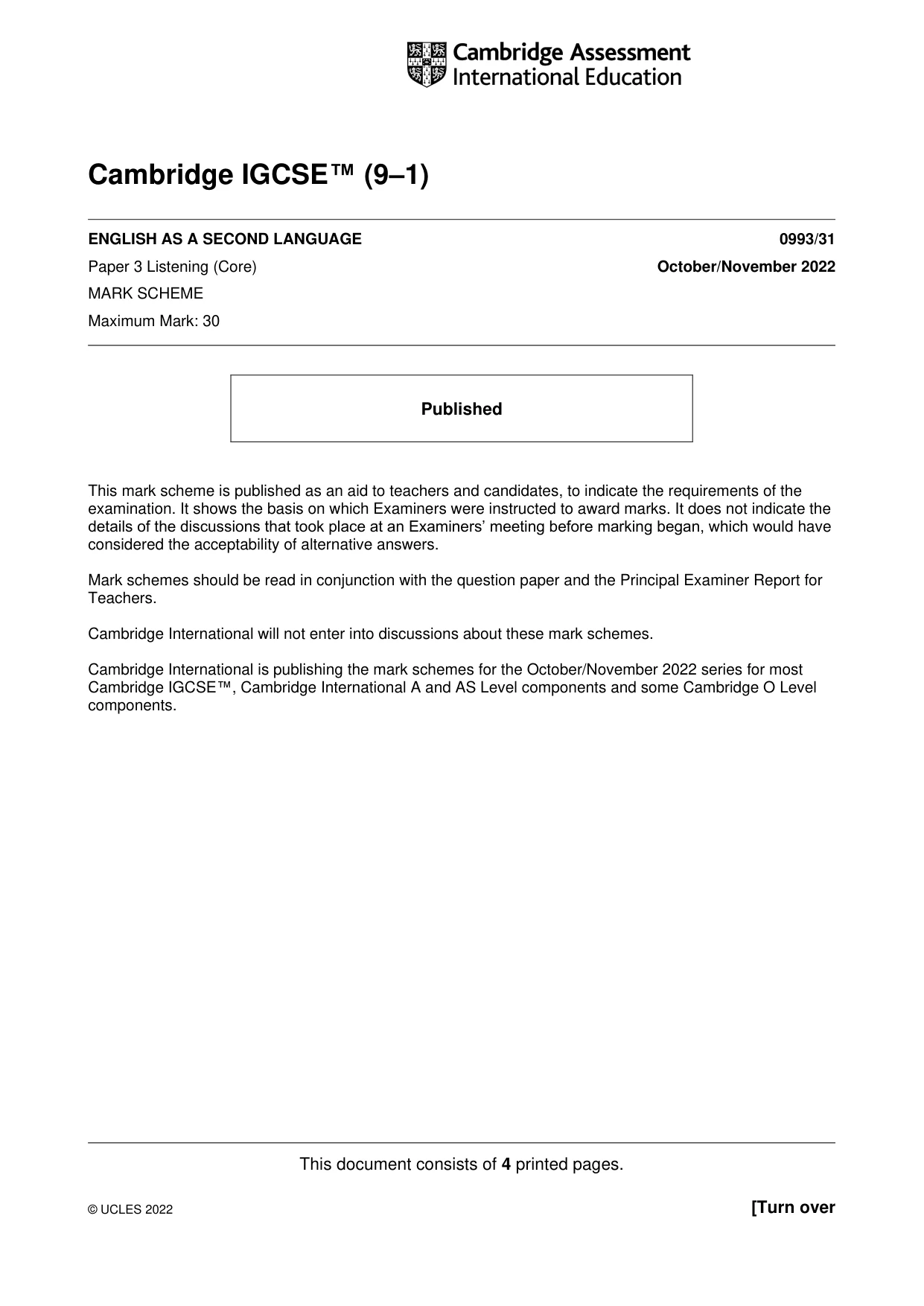 Mark scheme, page 1 of 4