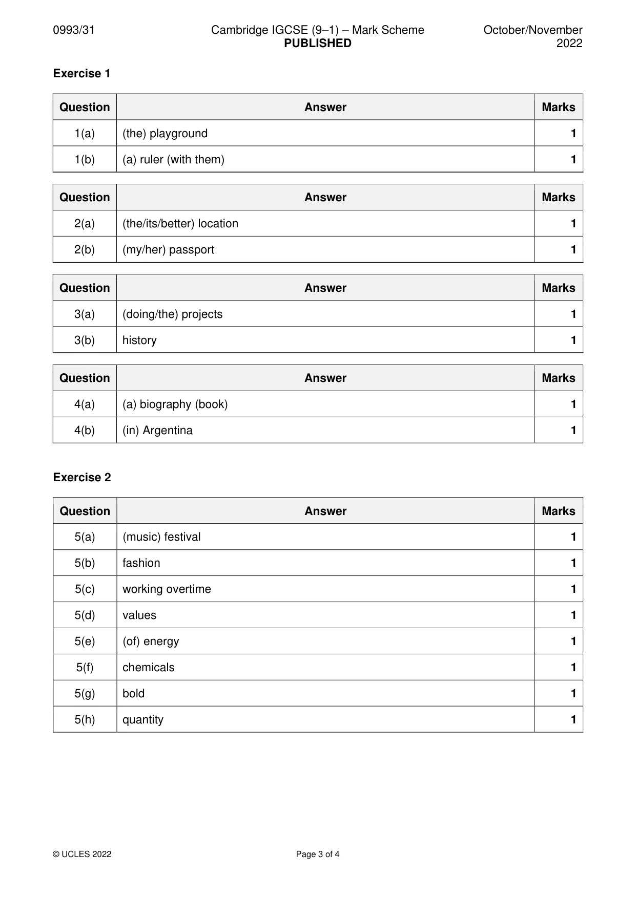 Mark scheme, page 3 of 4