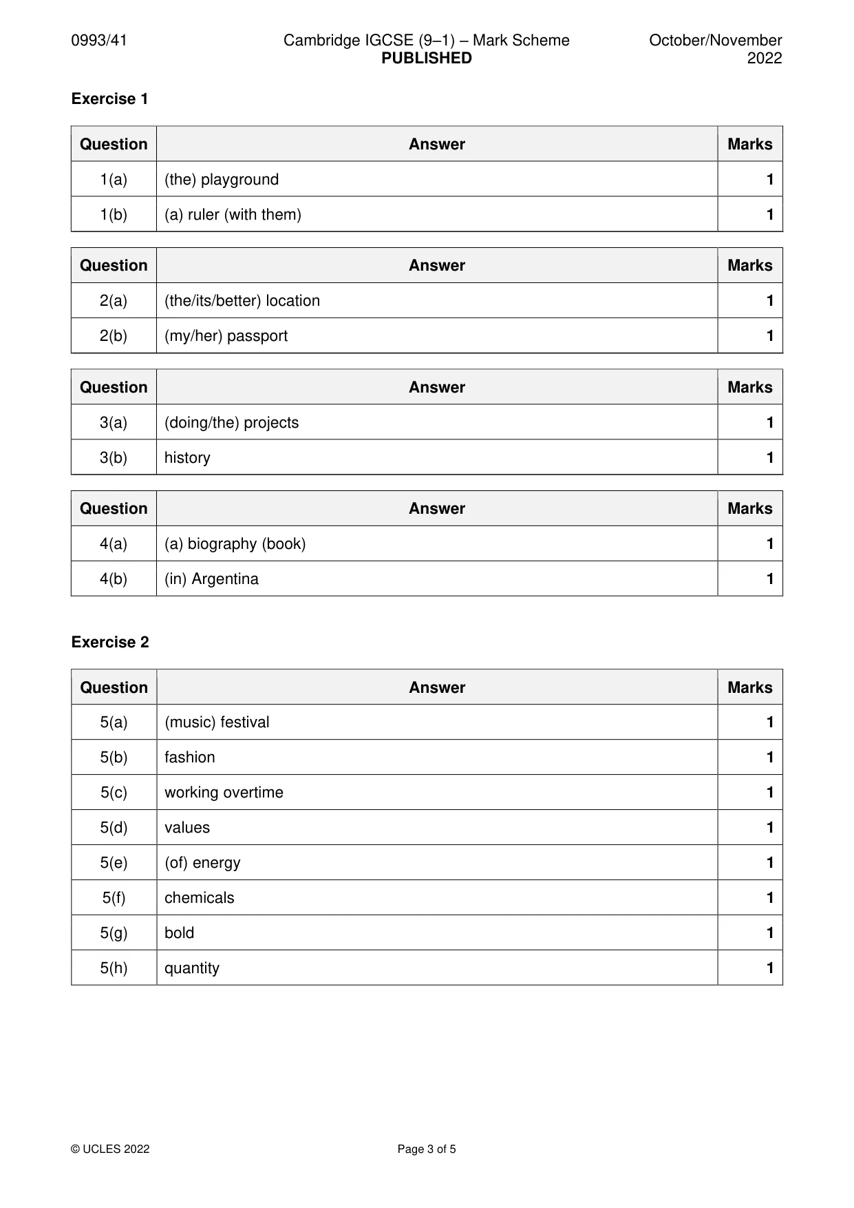 Mark scheme, page 3 of 5