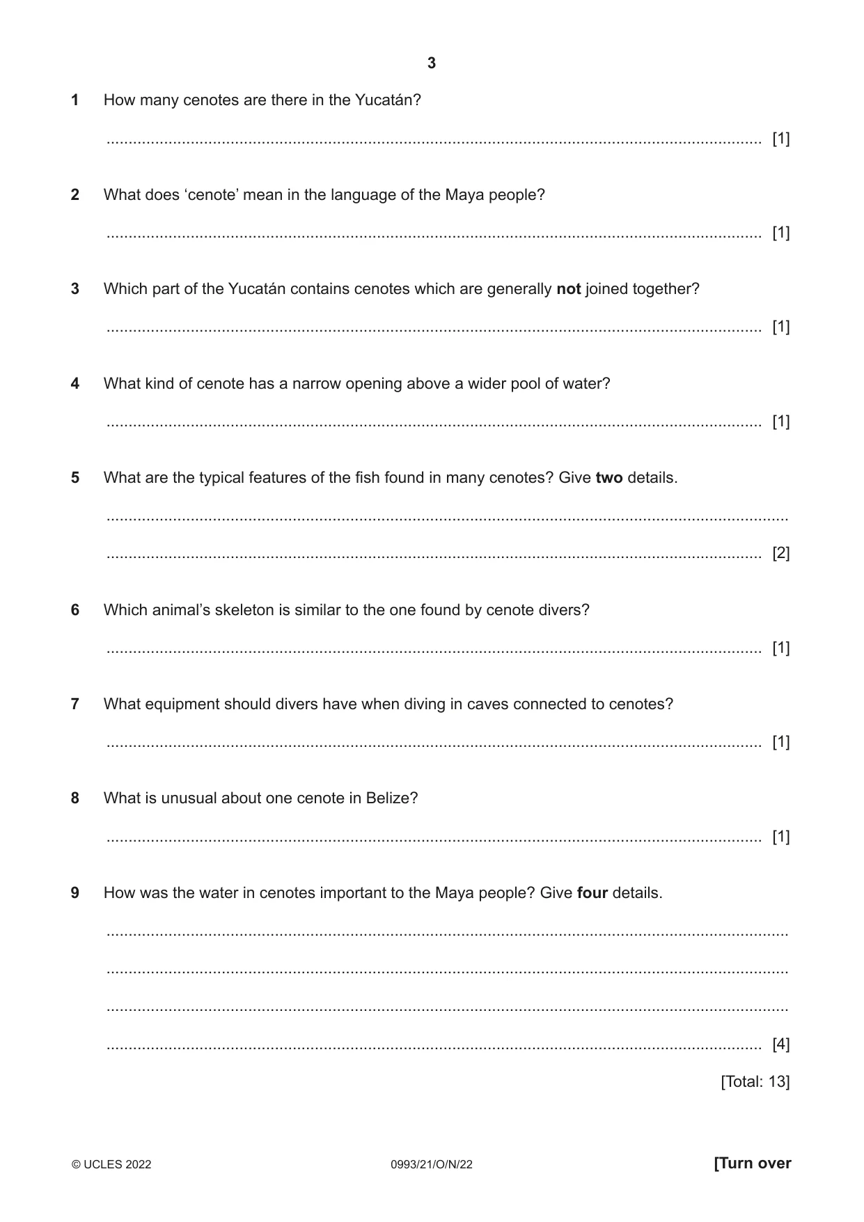 Cambridge IGCSE English Second Language (Speaking Endorsement) (9-1) 0993 2022 Oct/Nov Paper 2 · Variant 1 question paper, page 3 of 16