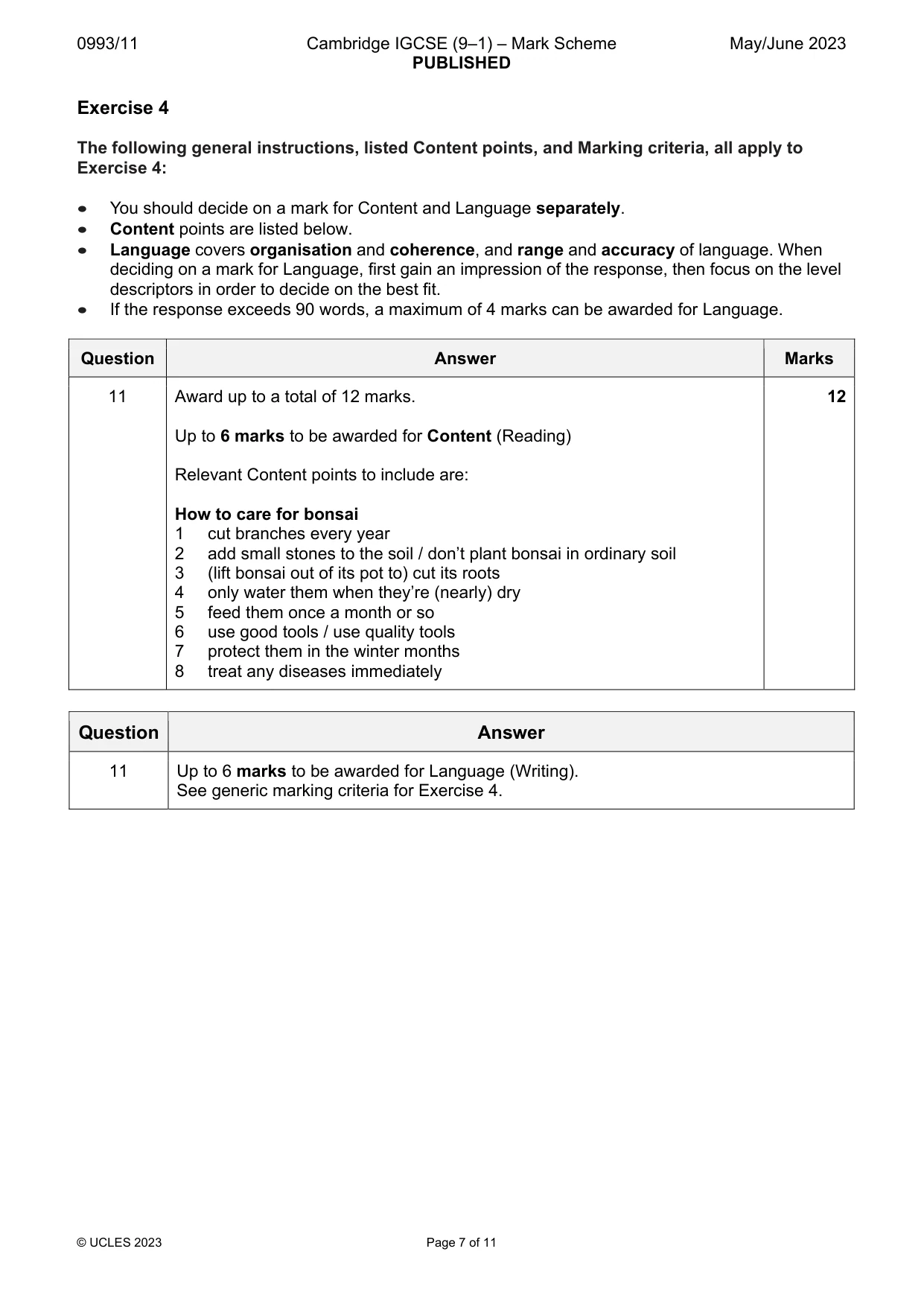 Mark scheme, page 7 of 11