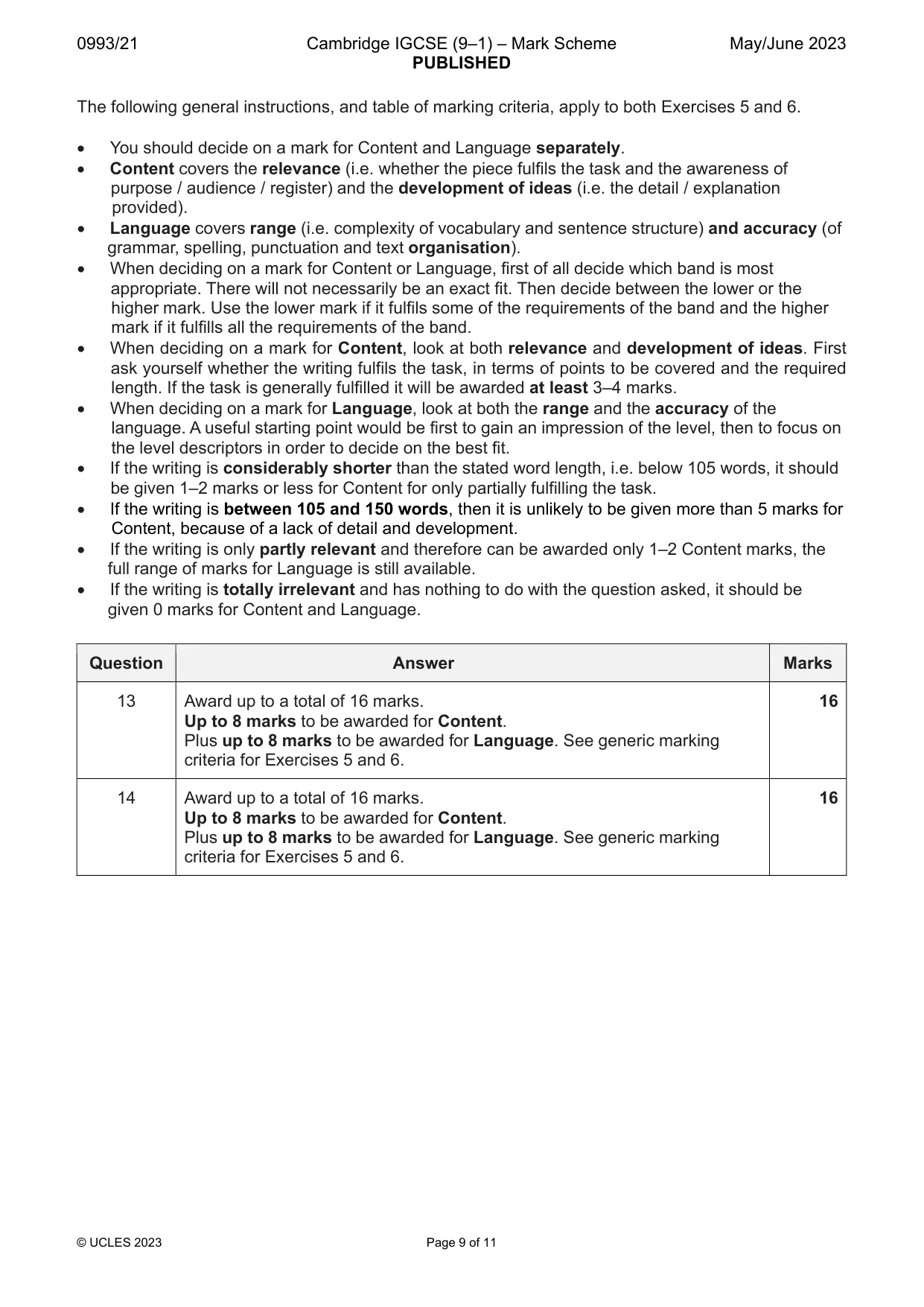 Mark scheme, page 9 of 11