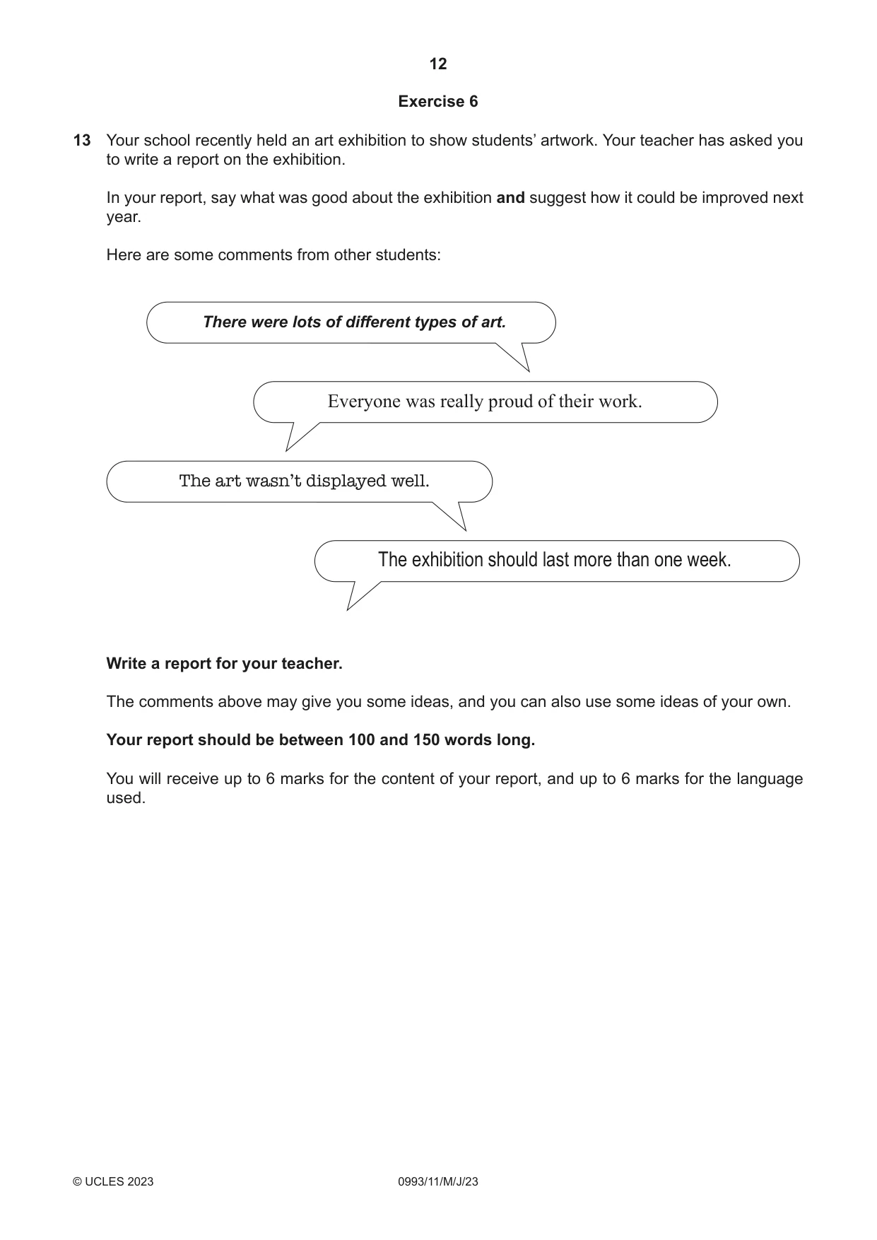 Cambridge IGCSE English Second Language (Speaking Endorsement) (9-1) 0993 2023 May/June Paper 1 · Variant 1 question paper, page 12 of 16