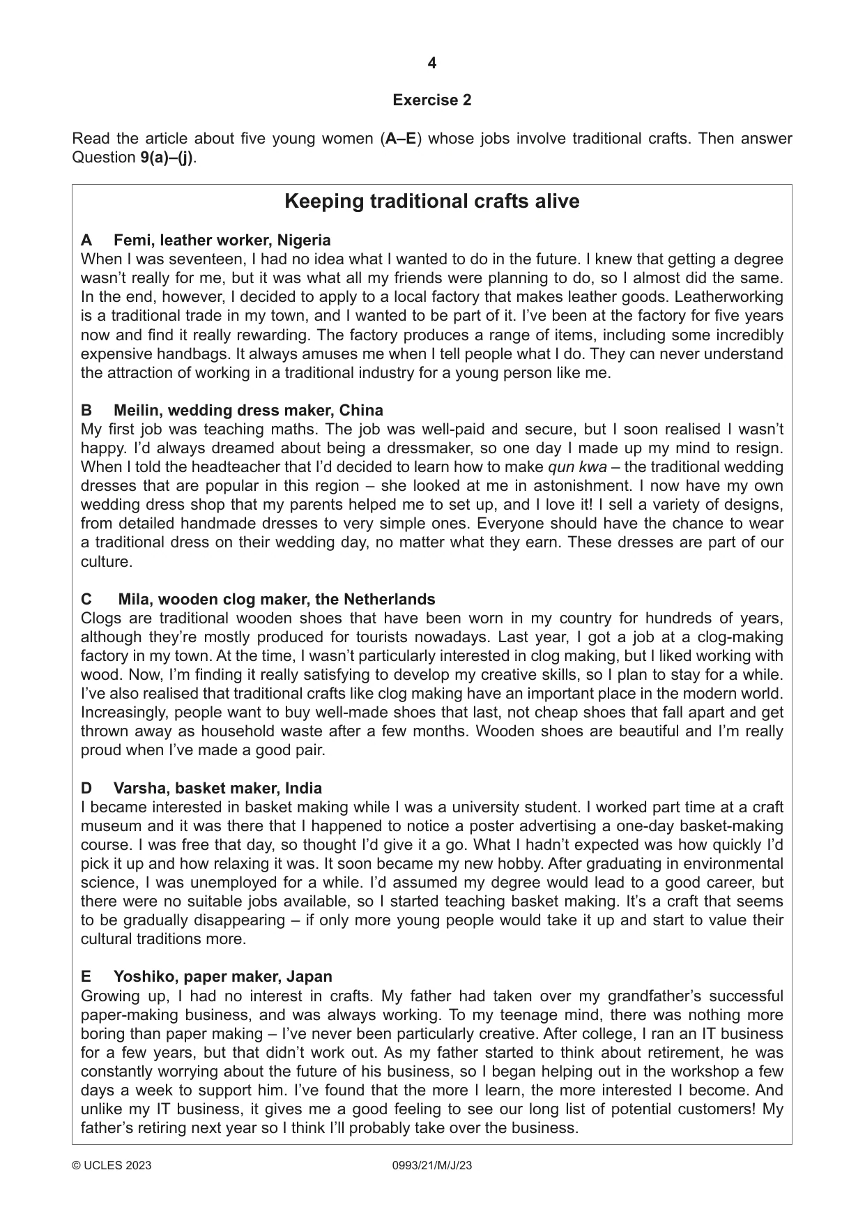 Cambridge IGCSE English Second Language (Speaking Endorsement) (9-1) 0993 2023 May/June Paper 2 · Variant 1 question paper, page 4 of 16