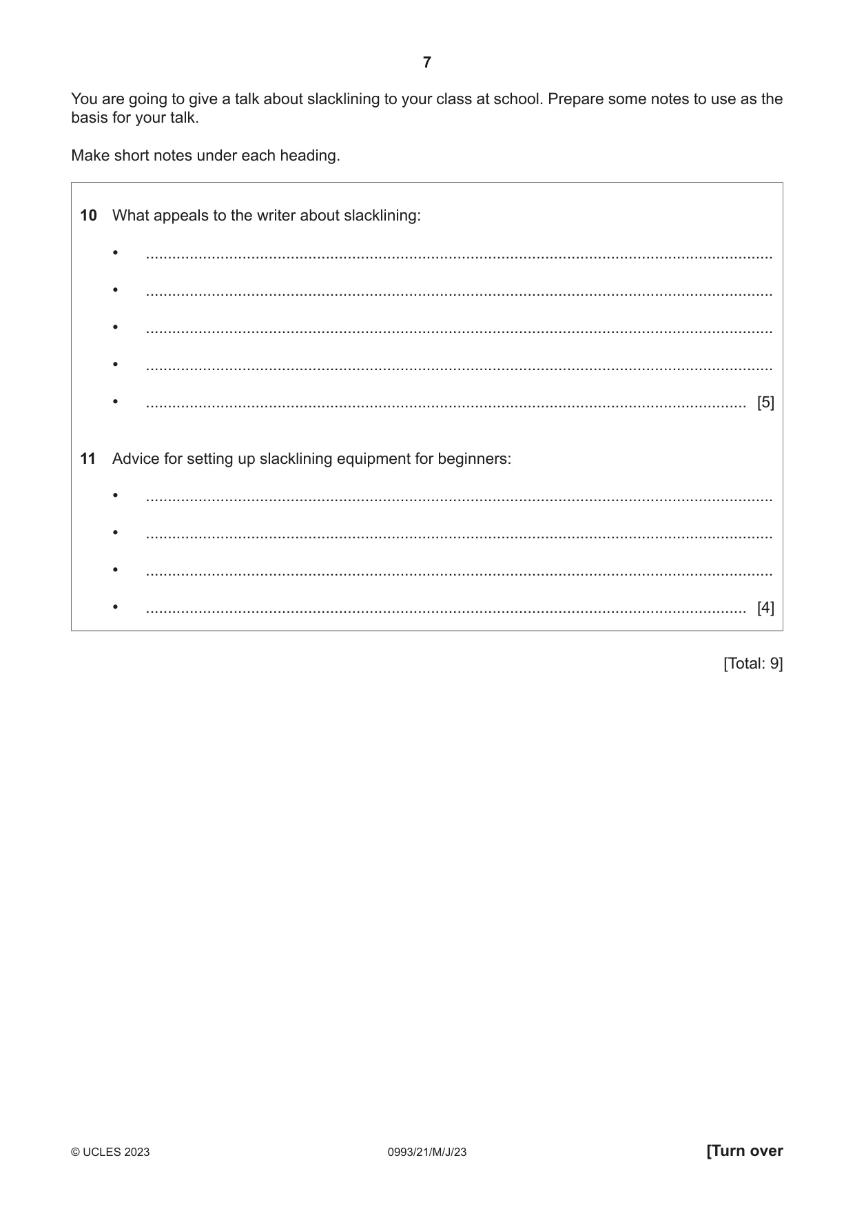 Cambridge IGCSE English Second Language (Speaking Endorsement) (9-1) 0993 2023 May/June Paper 2 · Variant 1 question paper, page 7 of 16