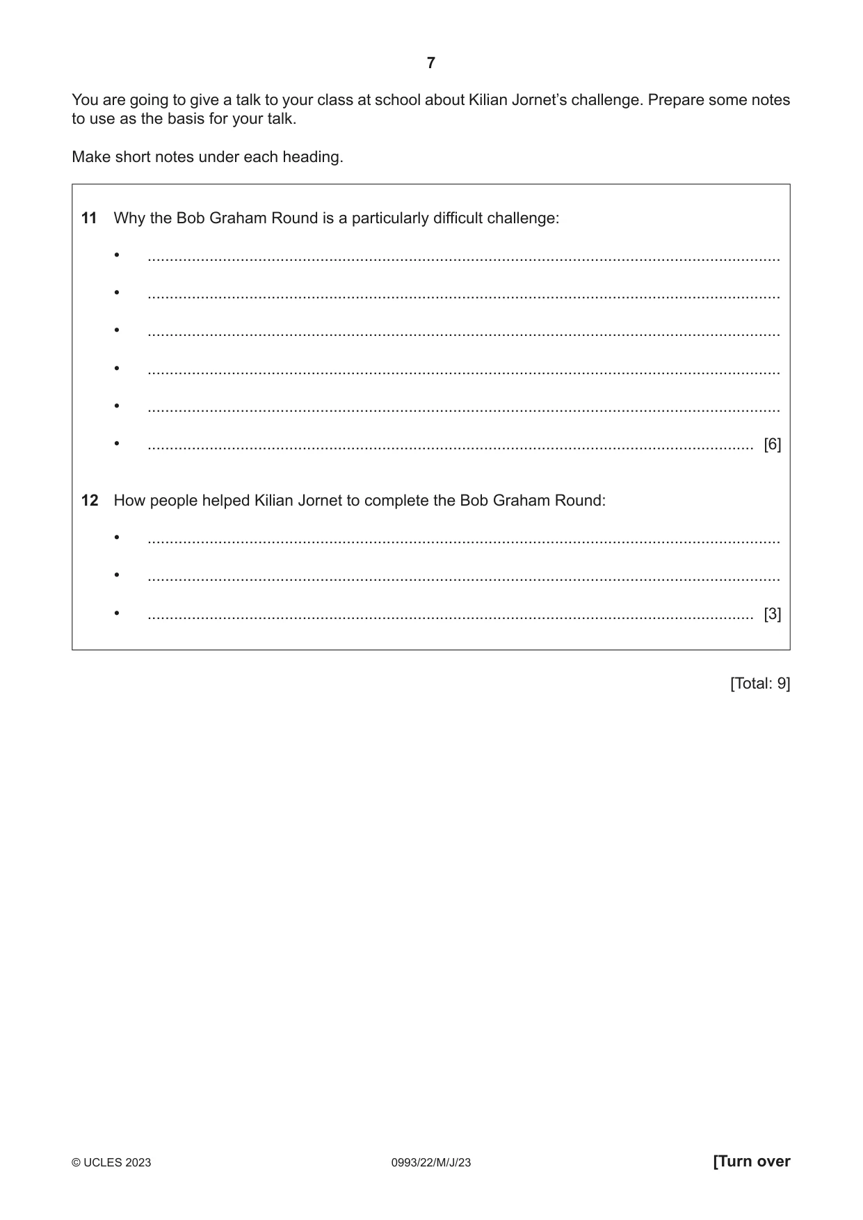 Cambridge IGCSE English Second Language (Speaking Endorsement) (9-1) 0993 2023 May/June Paper 2 · Variant 2 question paper, page 7 of 16