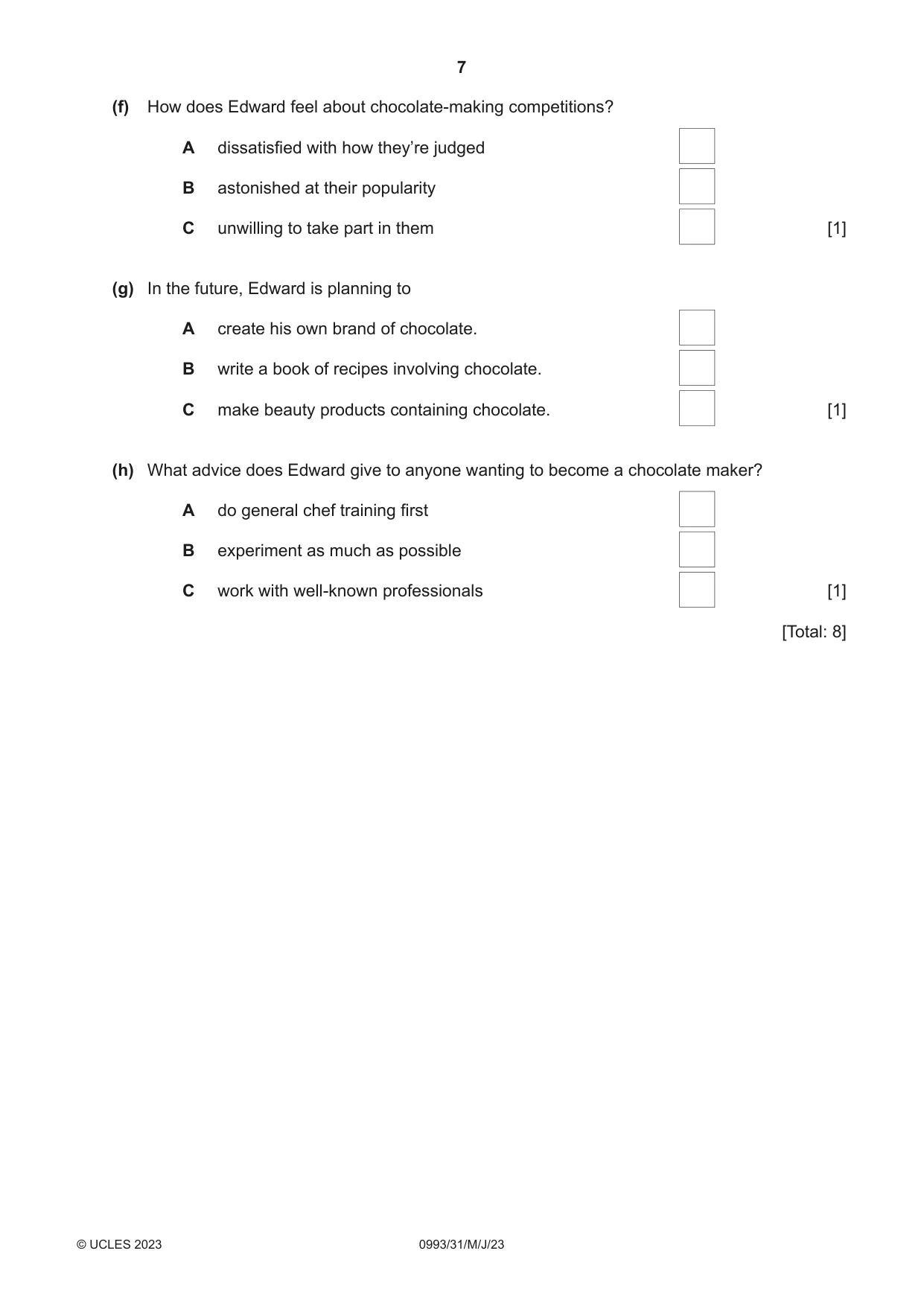 Cambridge IGCSE English Second Language (Speaking Endorsement) (9-1) 0993 2023 May/June Paper 3 · Variant 1 question paper, page 7 of 8