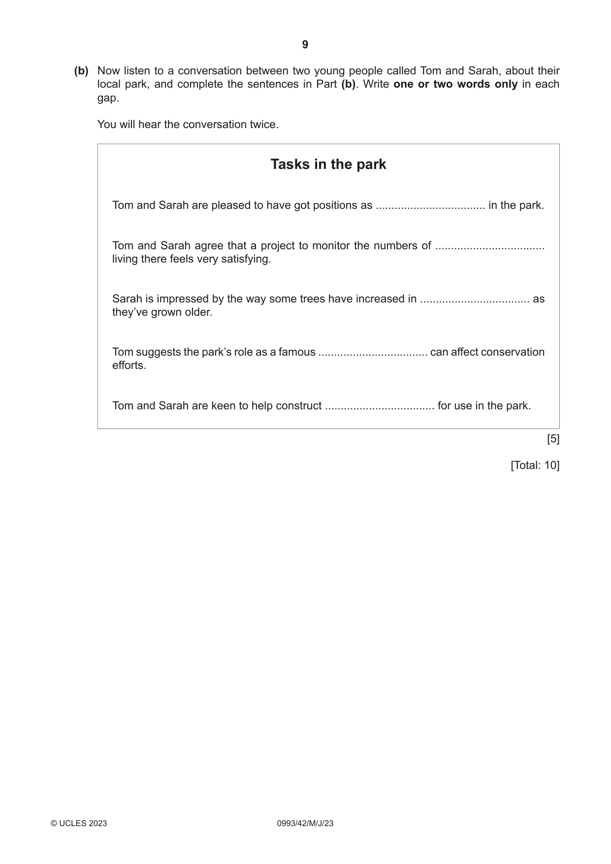 Cambridge IGCSE English Second Language (Speaking Endorsement) (9-1) 0993 2023 May/June Paper 4 · Variant 2 question paper, page 9 of 12