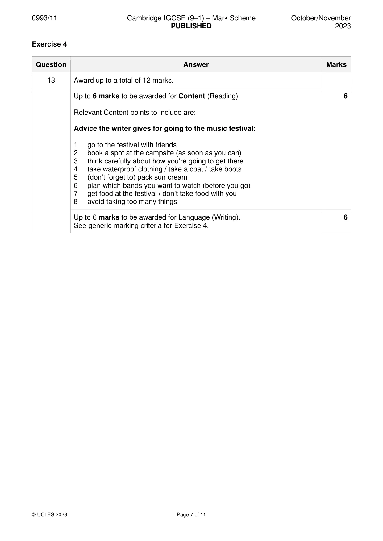 Mark scheme, page 7 of 11