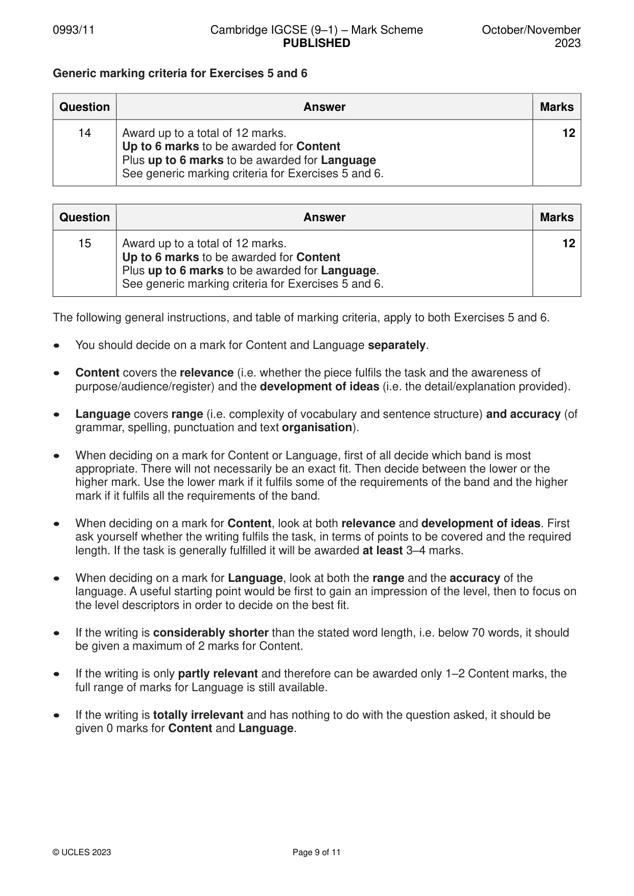 Mark scheme, page 9 of 11