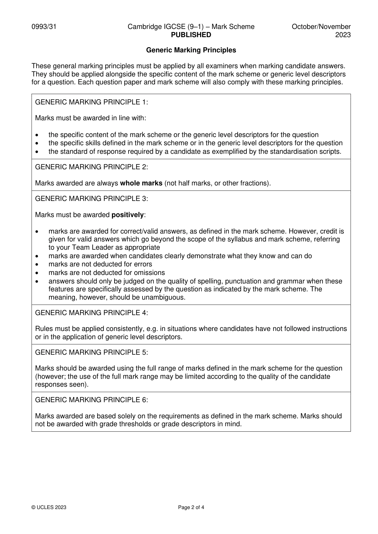 Mark scheme, page 2 of 4