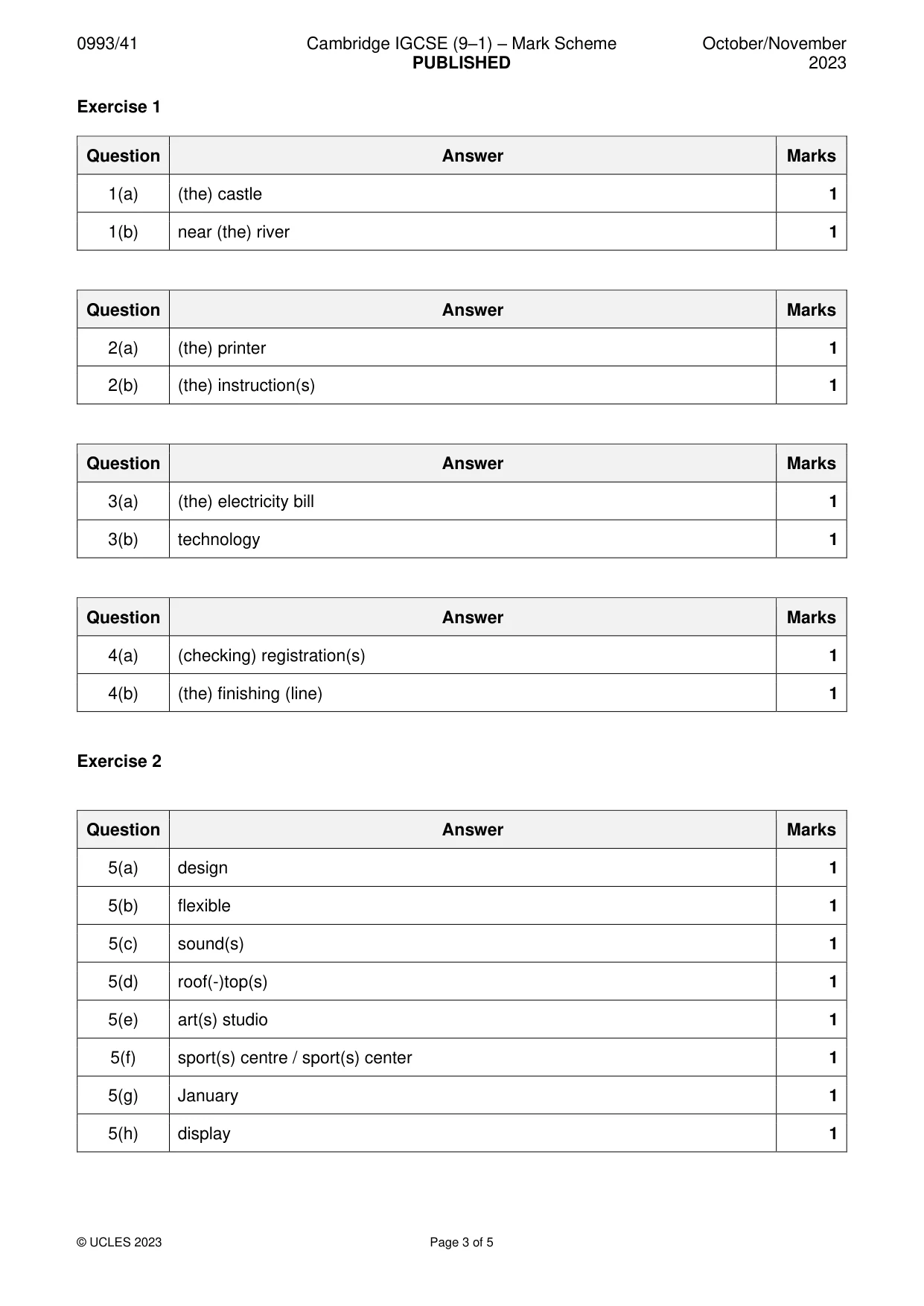 Mark scheme, page 3 of 5