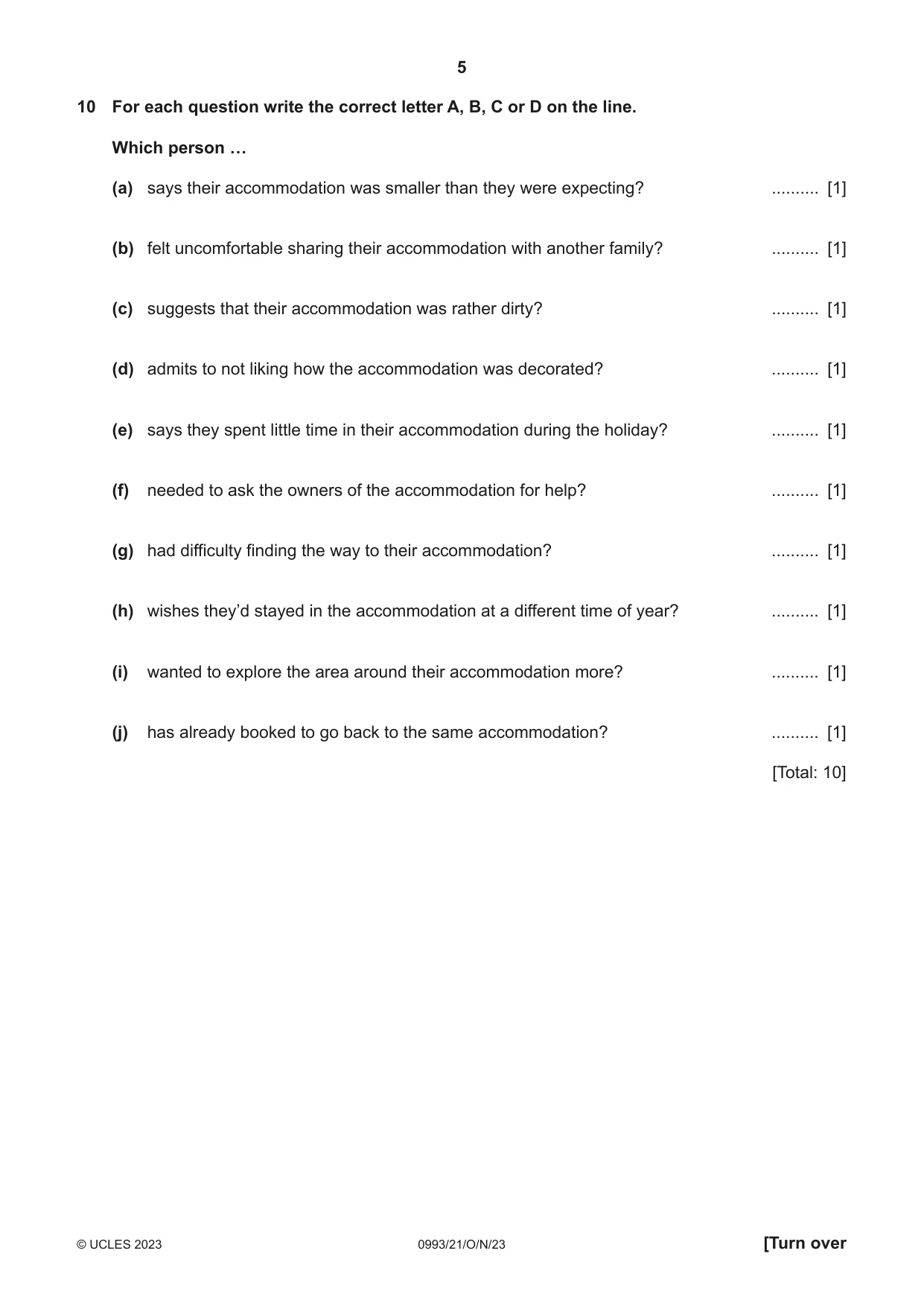Cambridge IGCSE English Second Language (Speaking Endorsement) (9-1) 0993 2023 Oct/Nov Paper 2 · Variant 1 question paper, page 5 of 16
