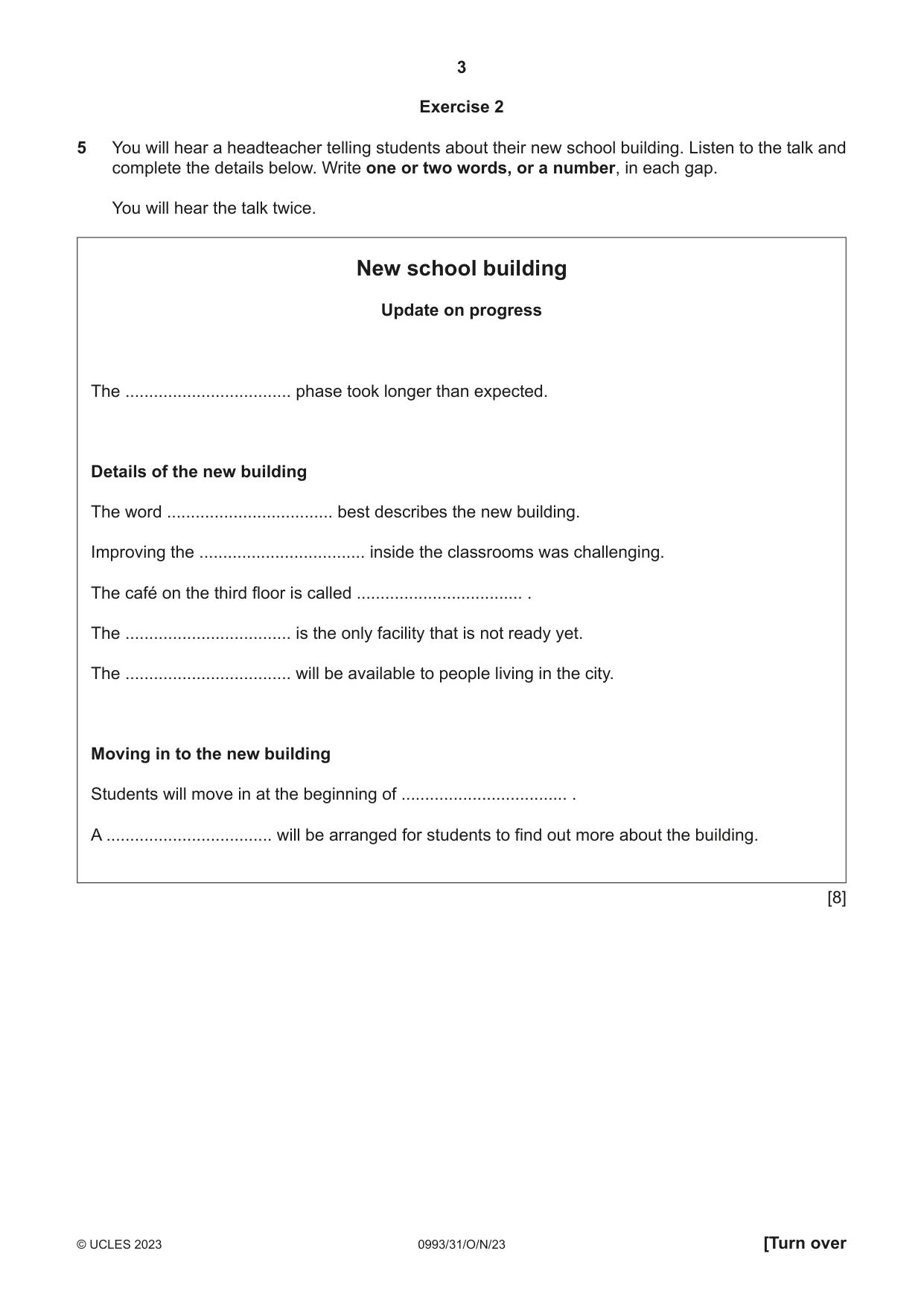 Cambridge IGCSE English Second Language (Speaking Endorsement) (9-1) 0993 2023 Oct/Nov Paper 3 · Variant 1 question paper, page 3 of 8