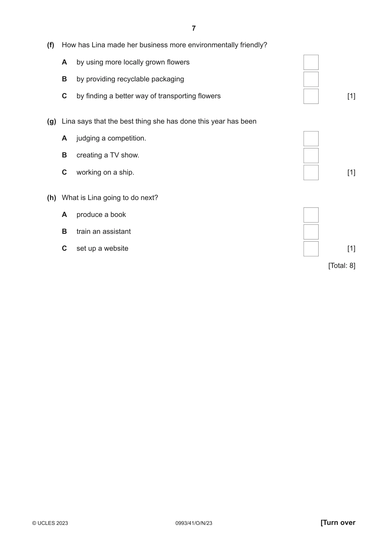Cambridge IGCSE English Second Language (Speaking Endorsement) (9-1) 0993 2023 Oct/Nov Paper 4 · Variant 1 question paper, page 7 of 12