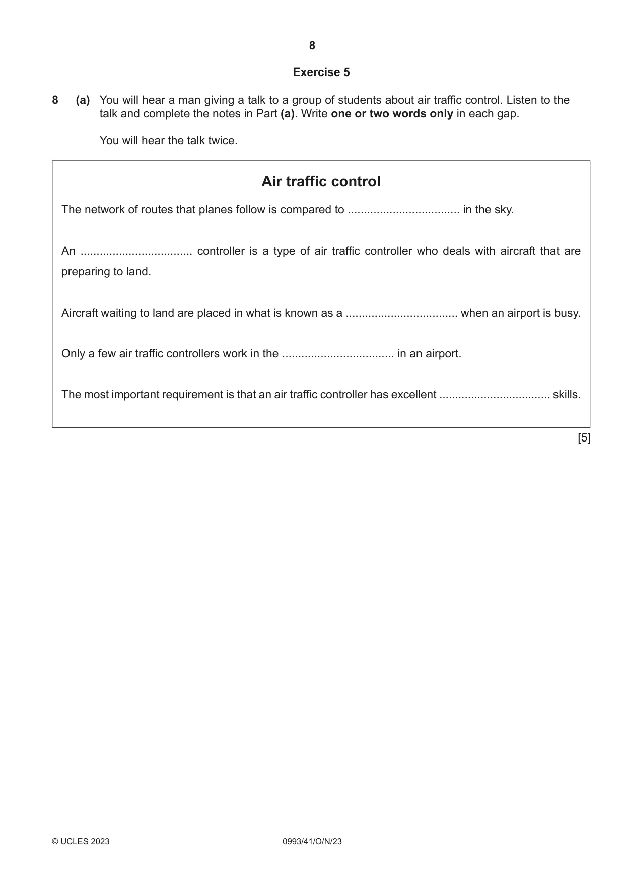 Cambridge IGCSE English Second Language (Speaking Endorsement) (9-1) 0993 2023 Oct/Nov Paper 4 · Variant 1 question paper, page 8 of 12