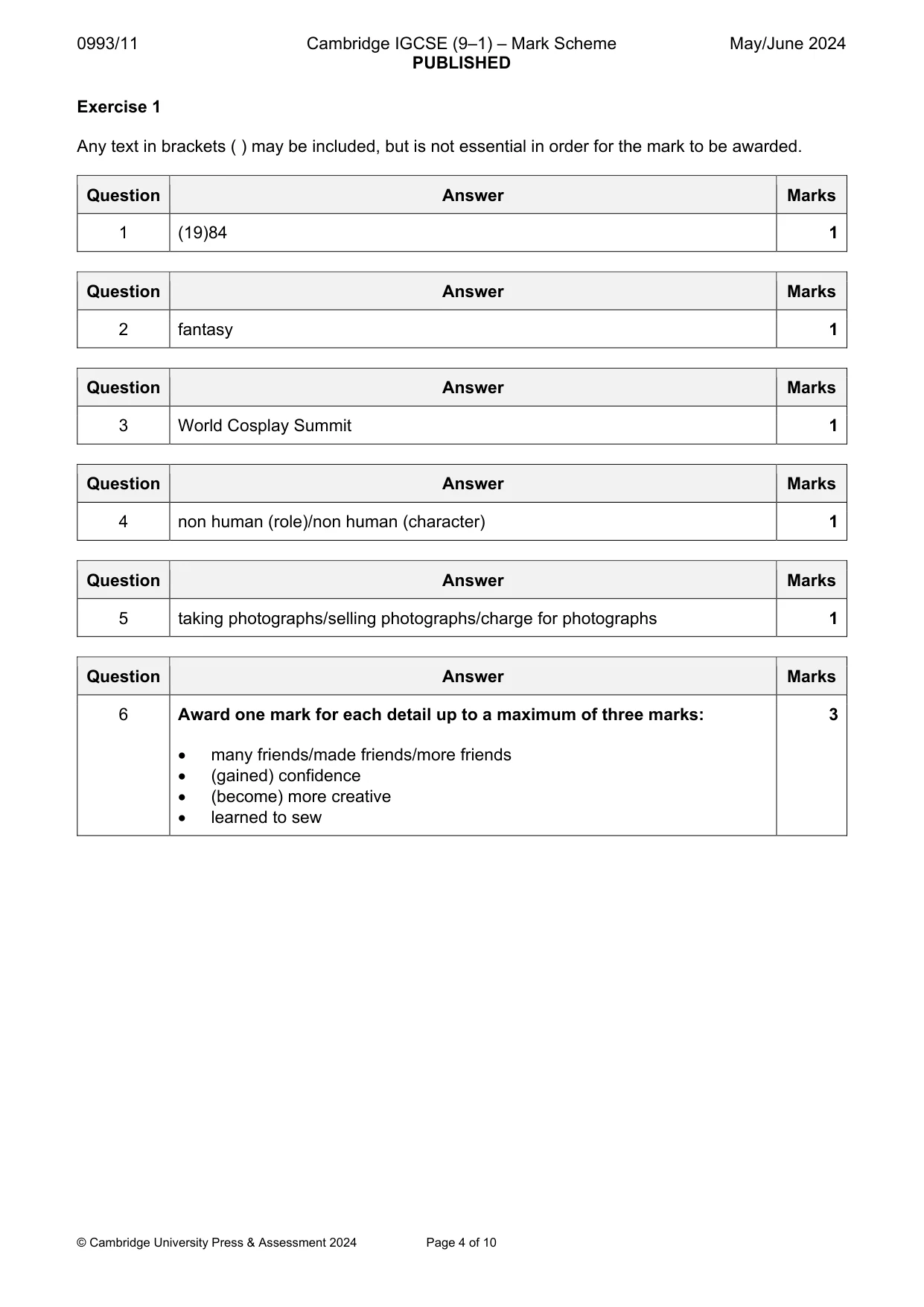Mark scheme, page 4 of 10