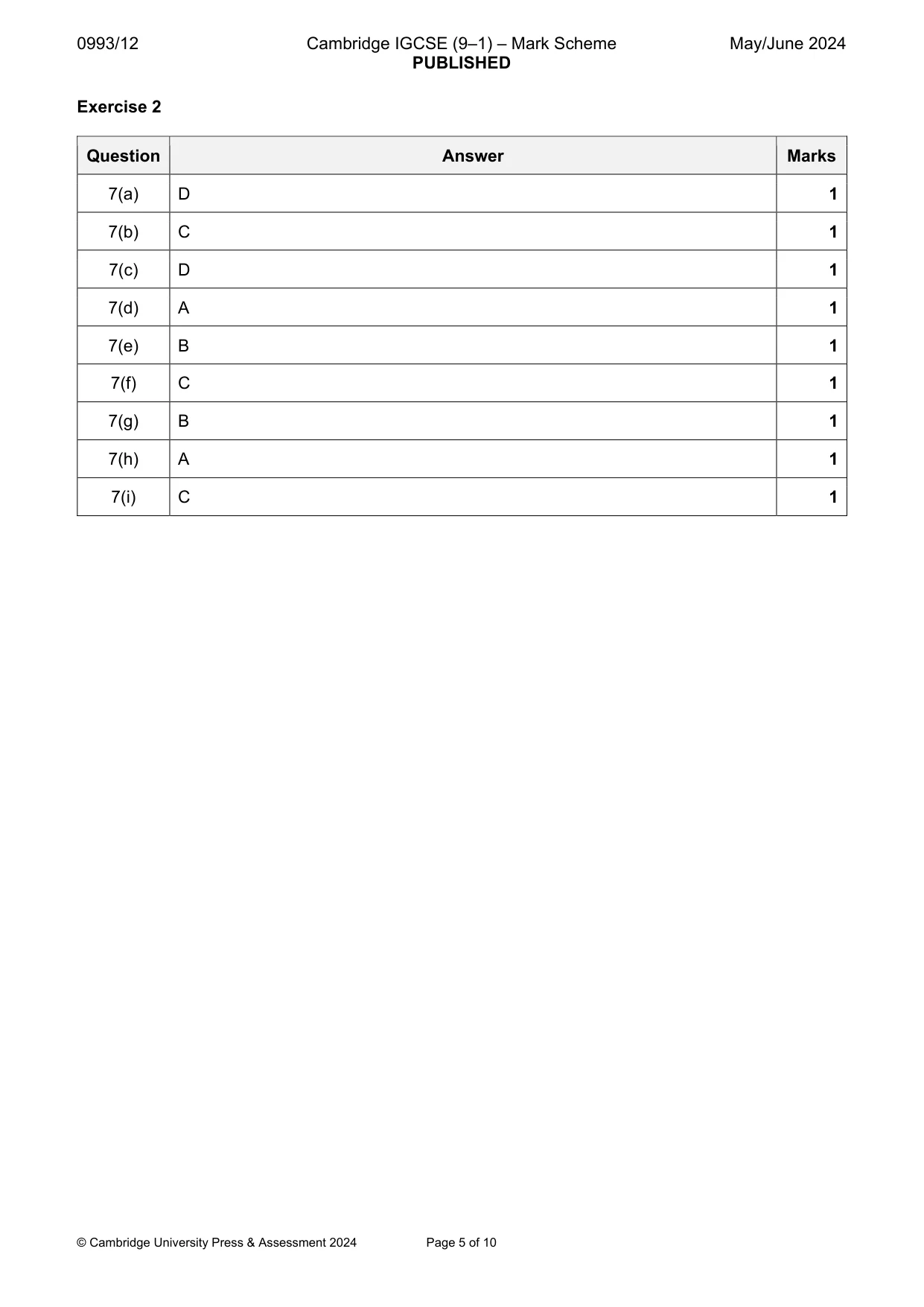 Mark scheme, page 5 of 10