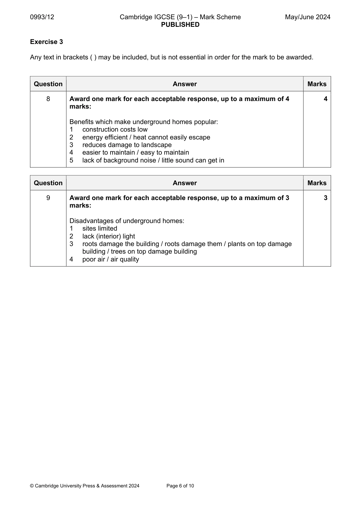 Mark scheme, page 6 of 10