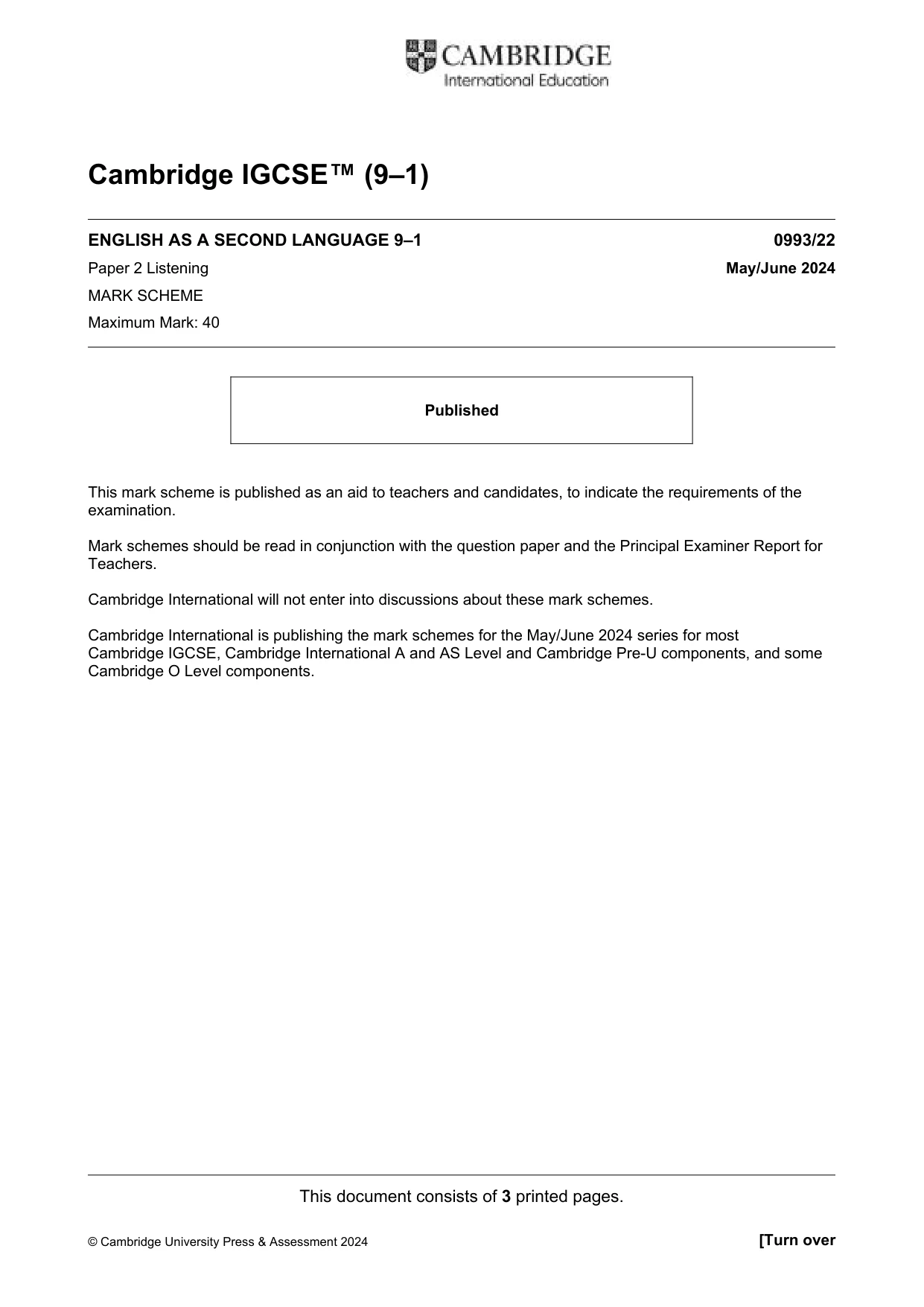 Mark scheme, page 1 of 3