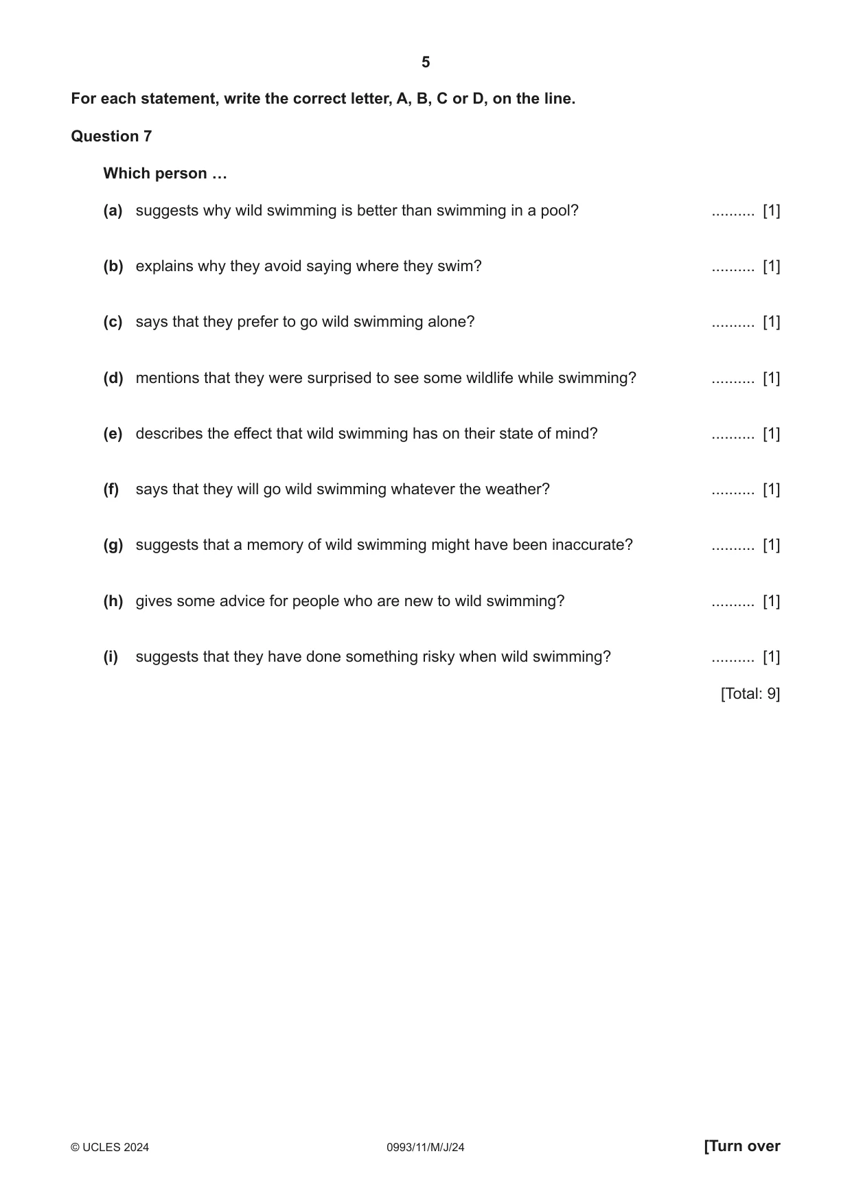 Cambridge IGCSE English Second Language (Speaking Endorsement) (9-1) 0993 2024 May/June Paper 1 · Variant 1 question paper, page 5 of 16
