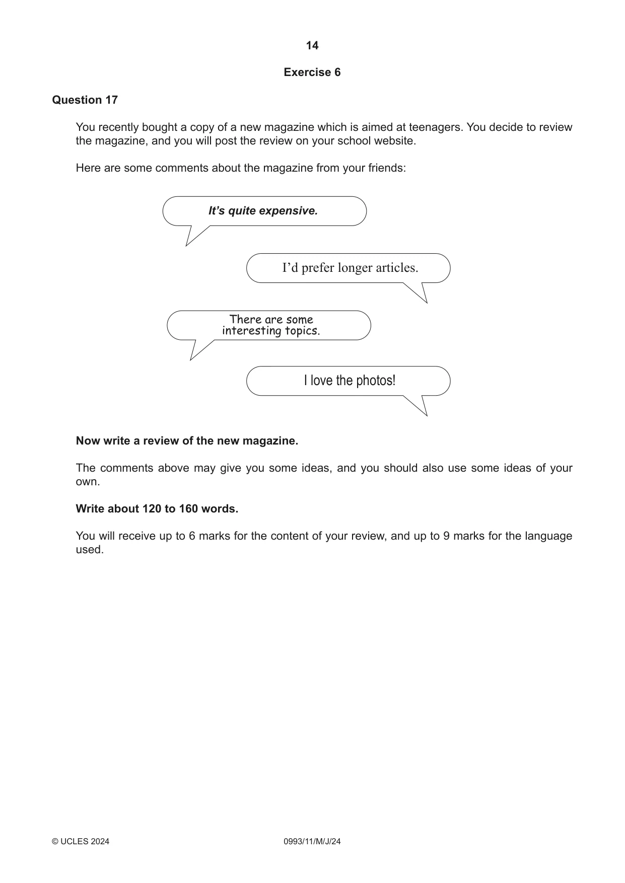 Cambridge IGCSE English Second Language (Speaking Endorsement) (9-1) 0993 2024 May/June Paper 1 · Variant 1 question paper, page 14 of 16