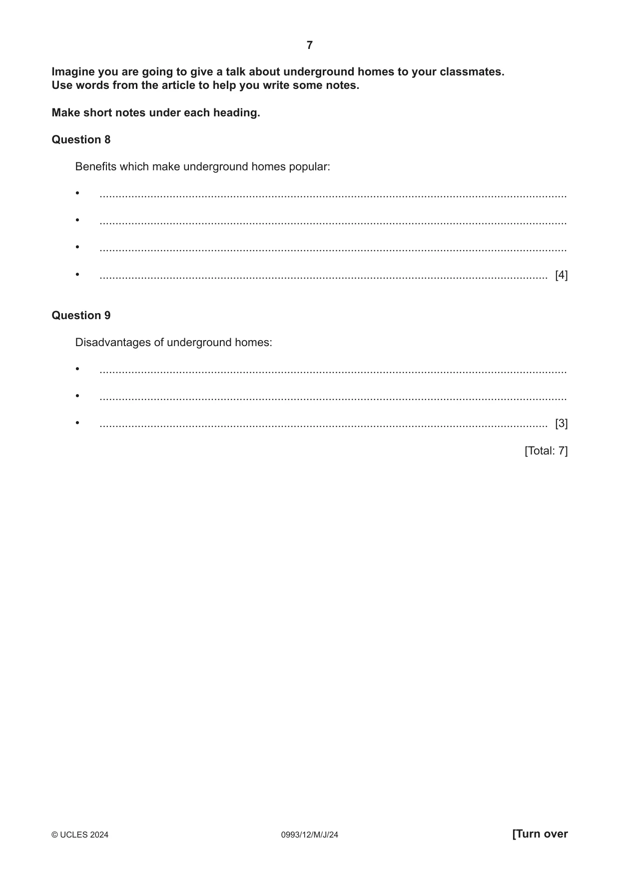 Cambridge IGCSE English Second Language (Speaking Endorsement) (9-1) 0993 2024 May/June Paper 1 · Variant 2 question paper, page 7 of 16