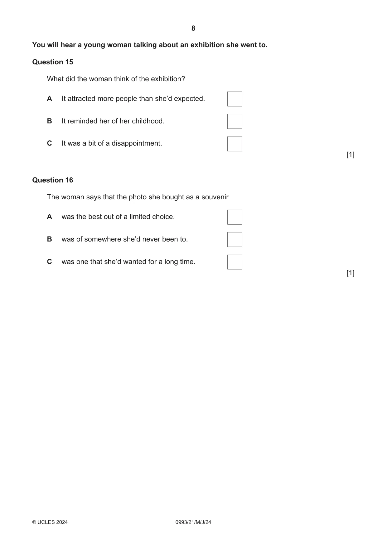 Cambridge IGCSE English Second Language (Speaking Endorsement) (9-1) 0993 2024 May/June Paper 2 · Variant 1 question paper, page 8 of 16