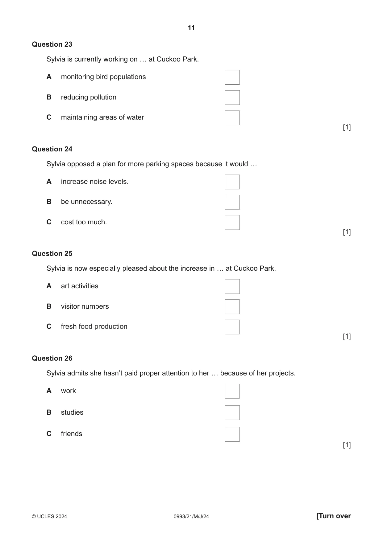 Cambridge IGCSE English Second Language (Speaking Endorsement) (9-1) 0993 2024 May/June Paper 2 · Variant 1 question paper, page 11 of 16