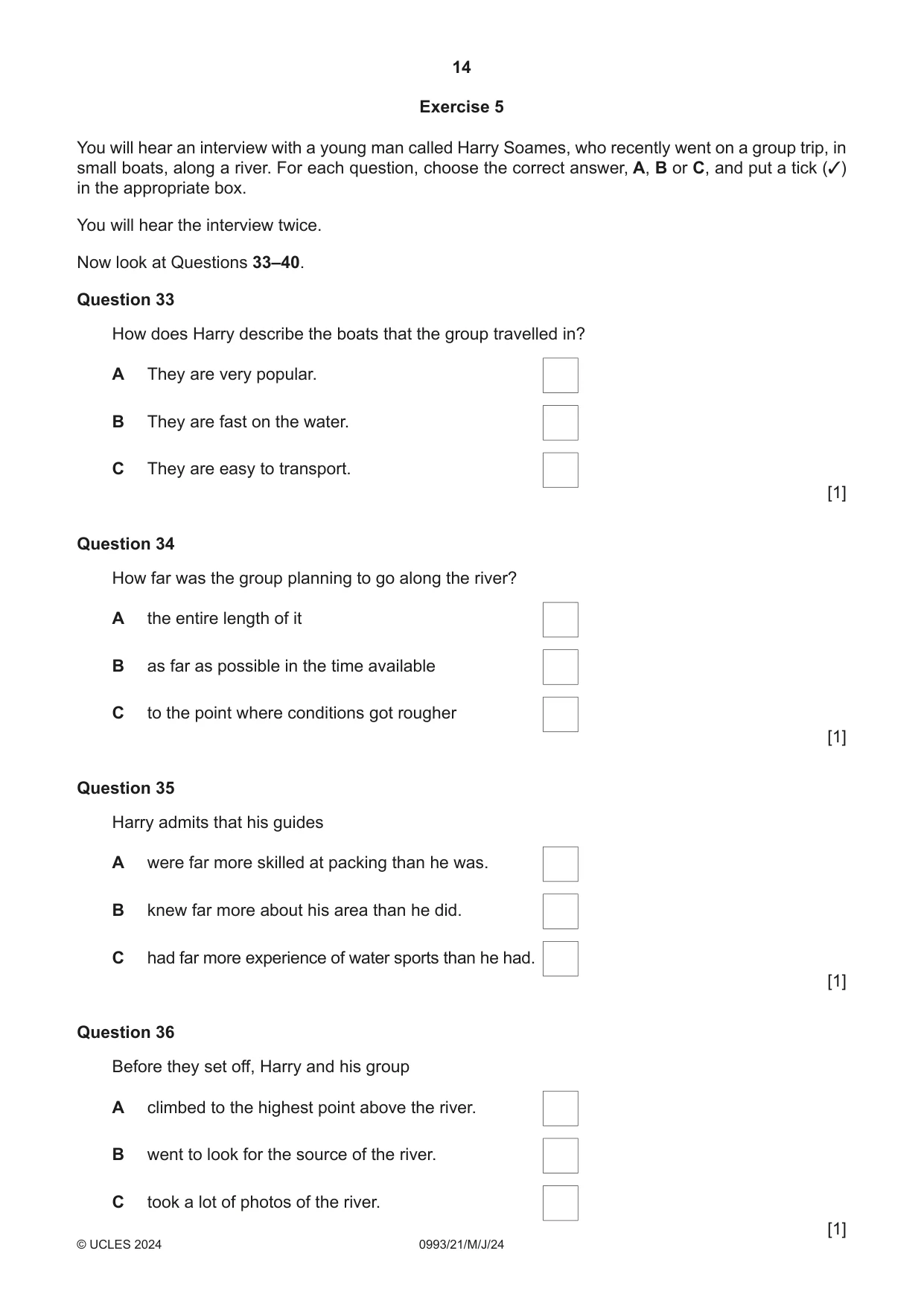 Cambridge IGCSE English Second Language (Speaking Endorsement) (9-1) 0993 2024 May/June Paper 2 · Variant 1 question paper, page 14 of 16