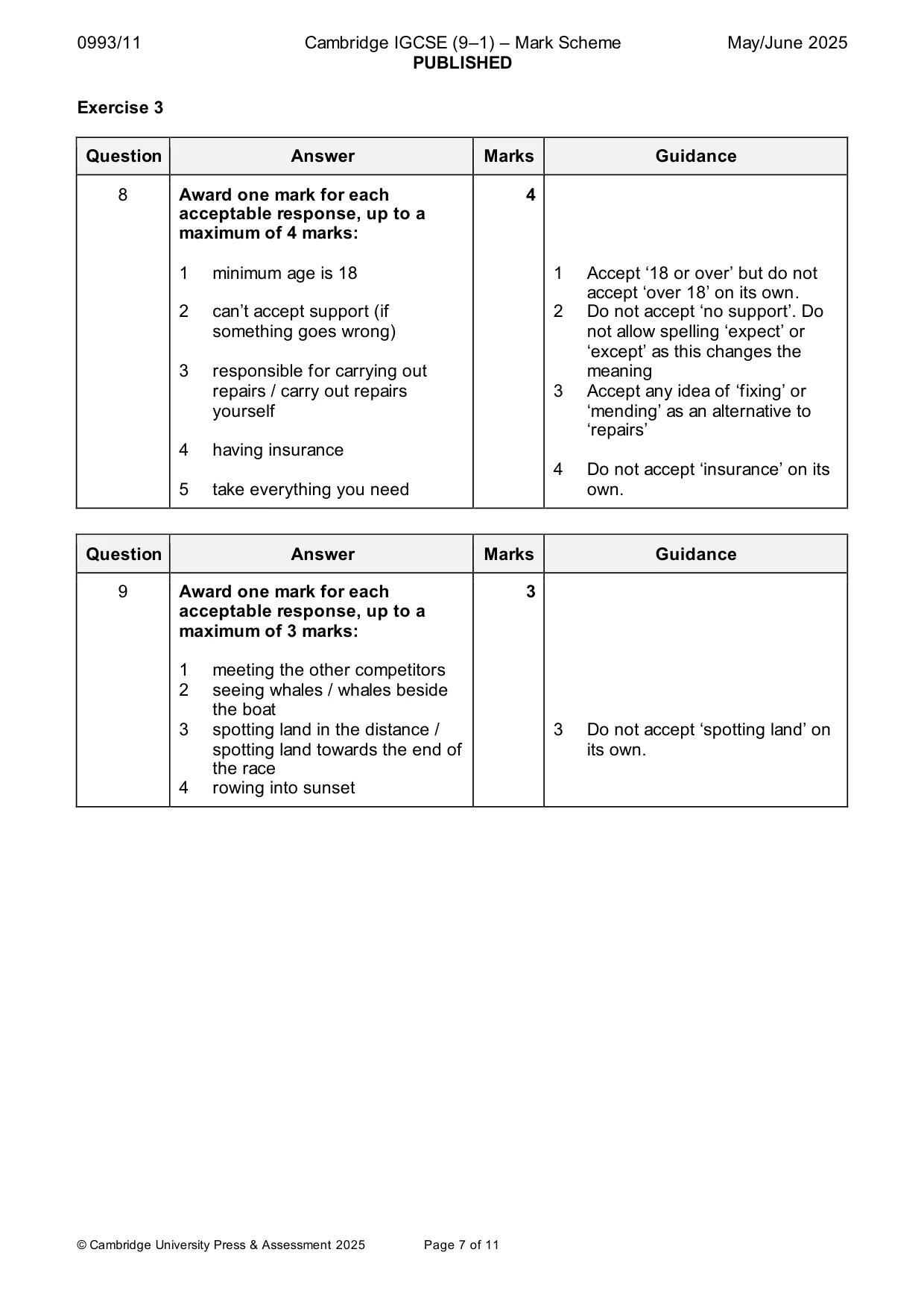 Mark scheme, page 7 of 11
