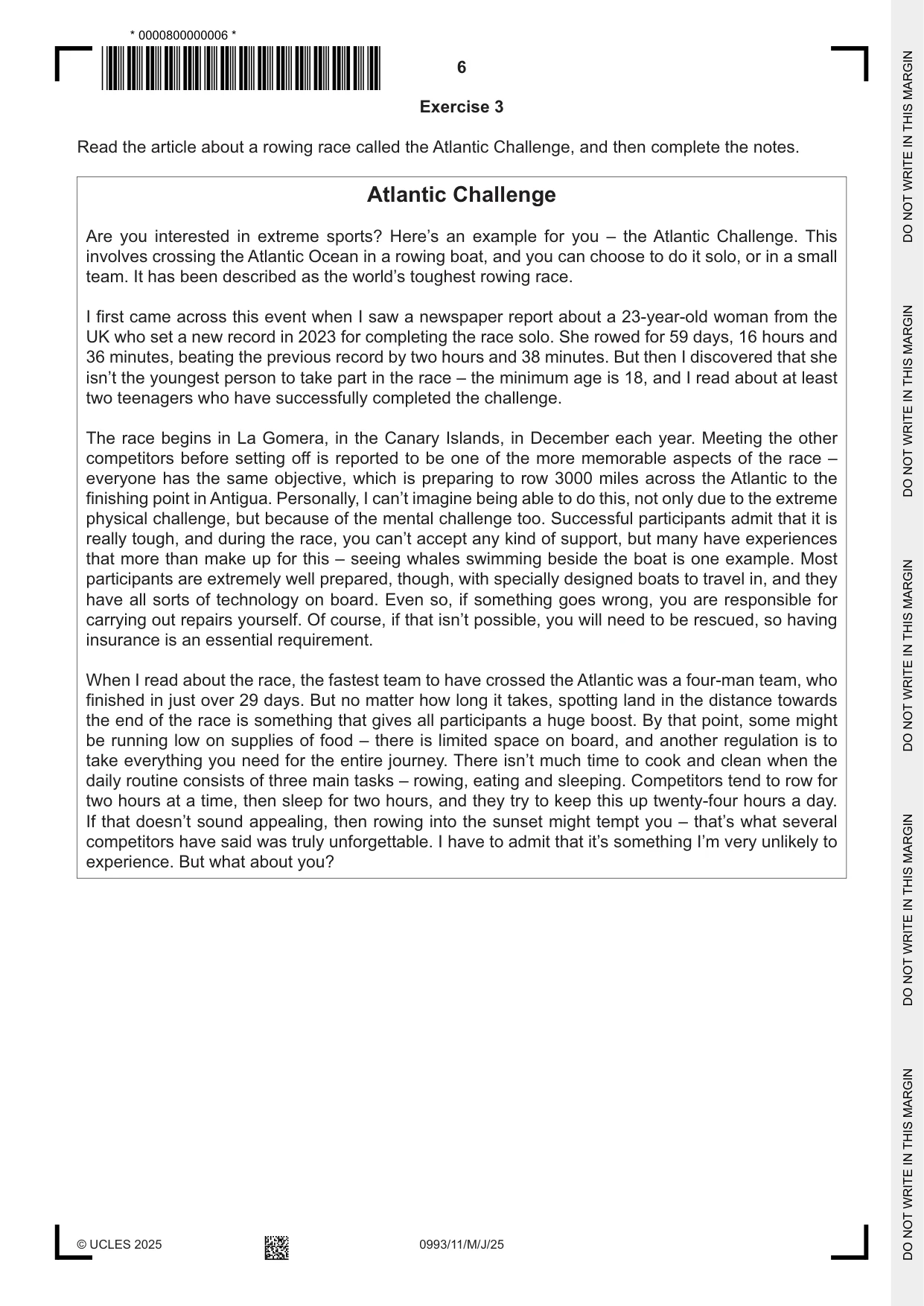 Cambridge IGCSE English Second Language (Speaking Endorsement) (9-1) 0993 2025 May/June Paper 1 · Variant 1 question paper, page 6 of 16