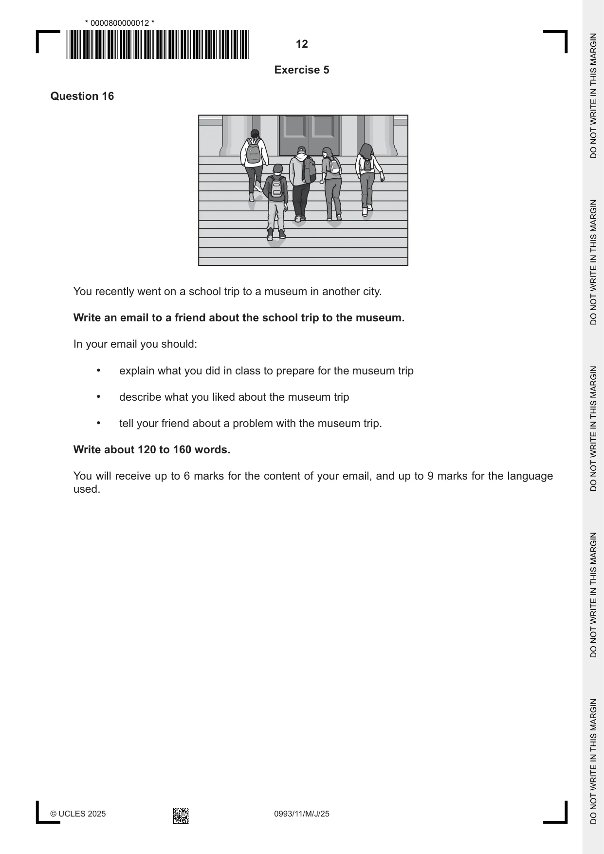 Cambridge IGCSE English Second Language (Speaking Endorsement) (9-1) 0993 2025 May/June Paper 1 · Variant 1 question paper, page 12 of 16