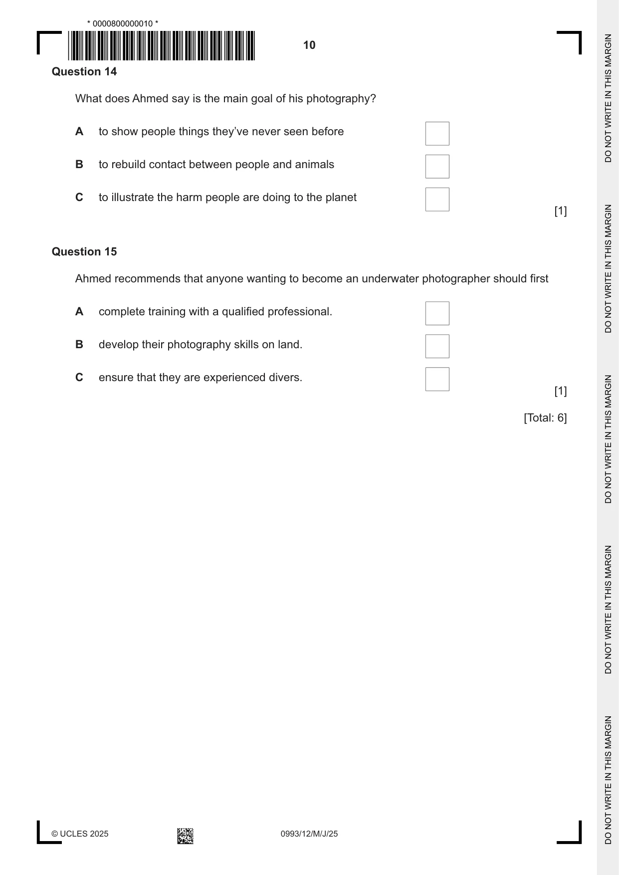Cambridge IGCSE English Second Language (Speaking Endorsement) (9-1) 0993 2025 May/June Paper 1 · Variant 2 question paper, page 10 of 16