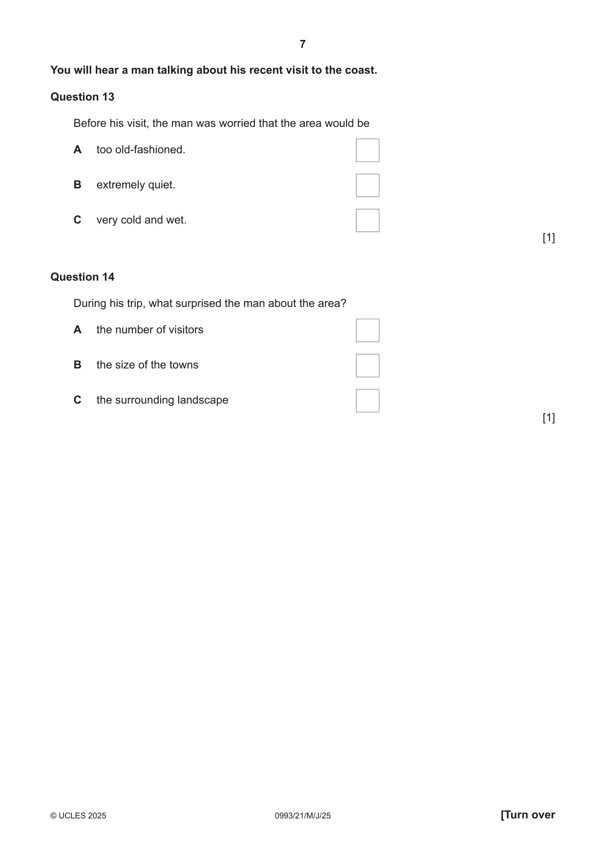 Cambridge IGCSE English Second Language (Speaking Endorsement) (9-1) 0993 2025 May/June Paper 2 · Variant 1 question paper, page 7 of 16