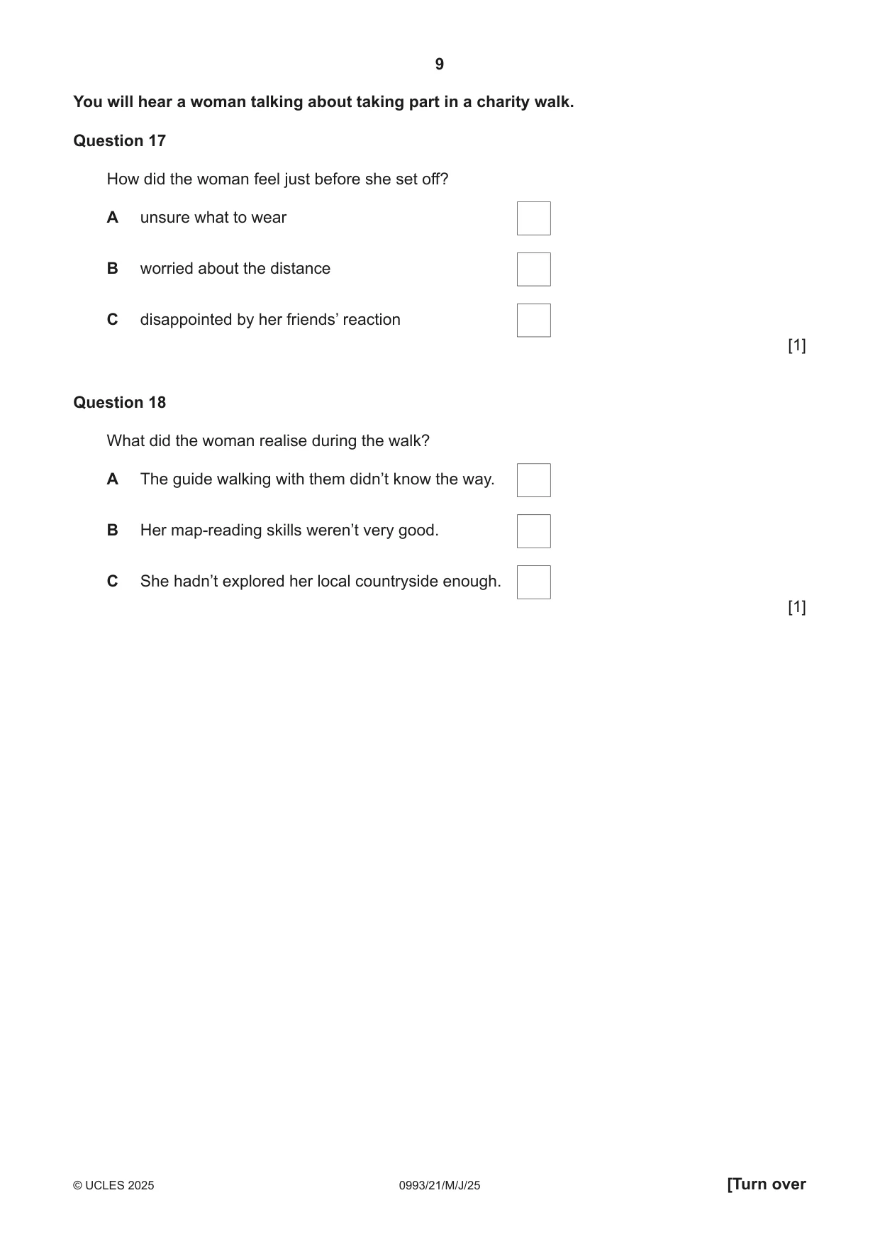 Cambridge IGCSE English Second Language (Speaking Endorsement) (9-1) 0993 2025 May/June Paper 2 · Variant 1 question paper, page 9 of 16