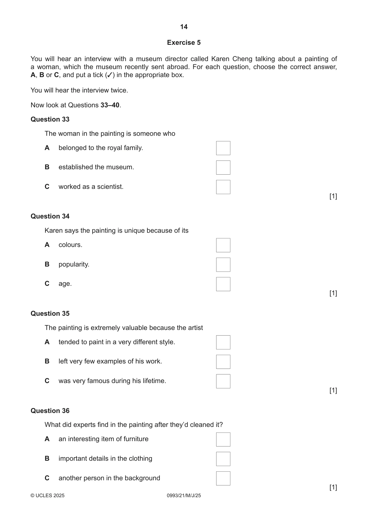Cambridge IGCSE English Second Language (Speaking Endorsement) (9-1) 0993 2025 May/June Paper 2 · Variant 1 question paper, page 14 of 16