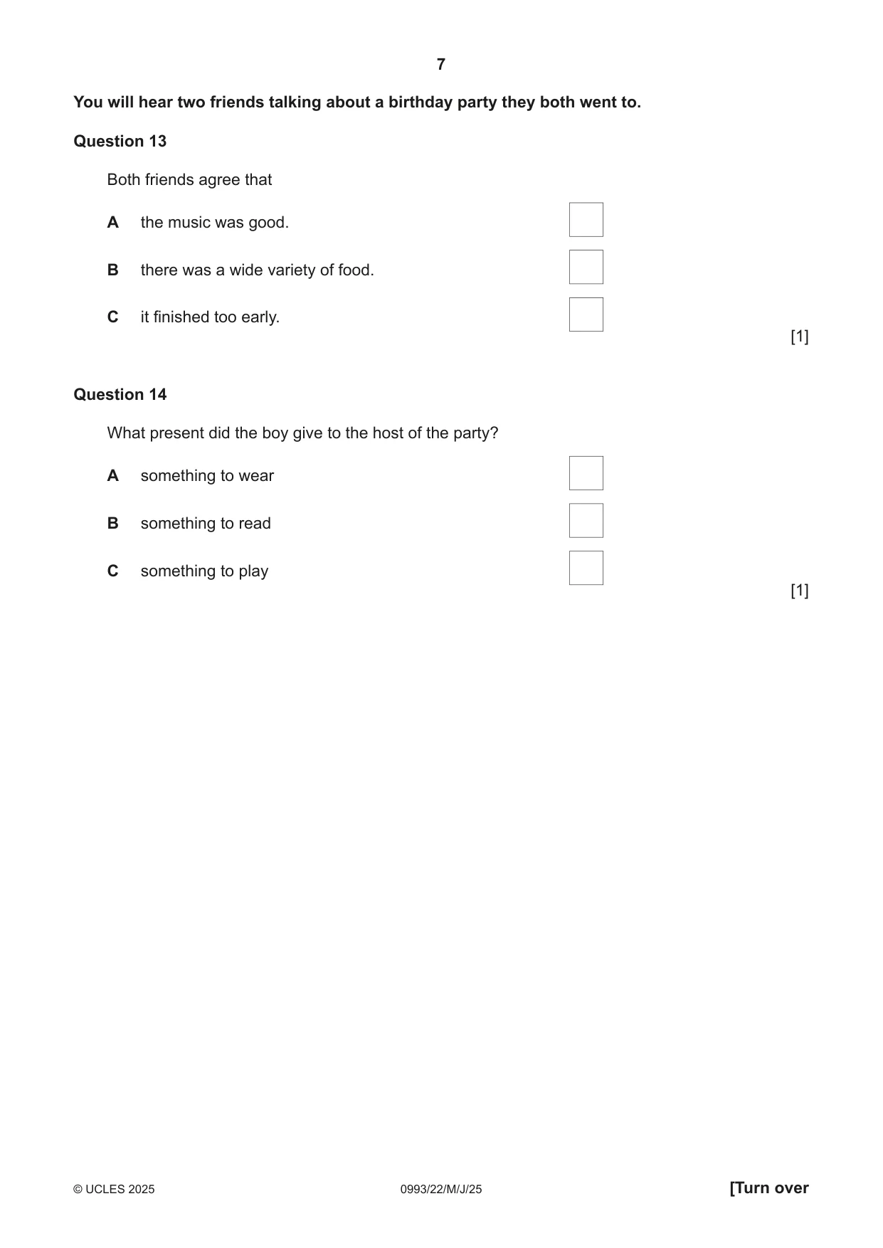 Cambridge IGCSE English Second Language (Speaking Endorsement) (9-1) 0993 2025 May/June Paper 2 · Variant 2 question paper, page 7 of 16