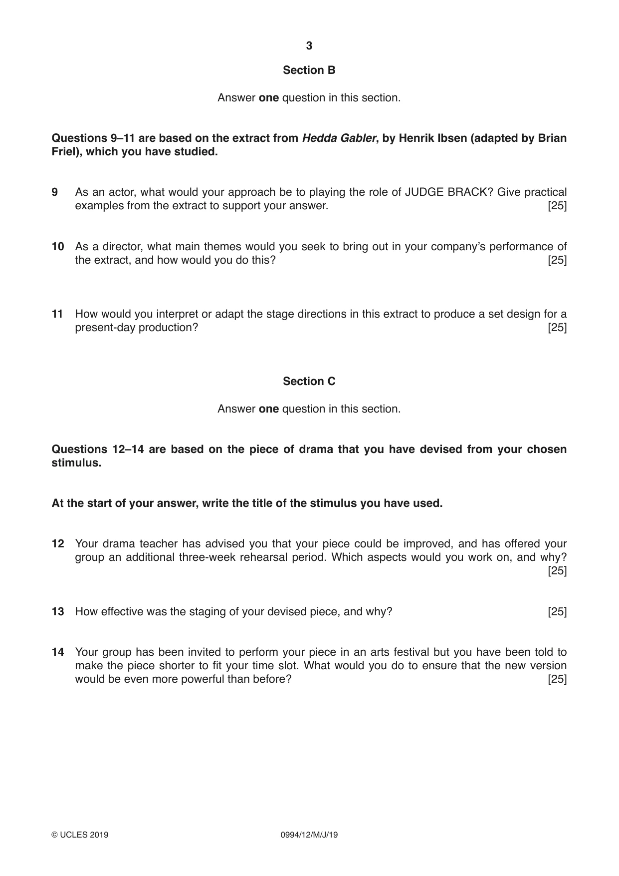 Cambridge IGCSE Drama (9-1) 0994 2019 May/June Paper 1 · Variant 2 question paper, page 3 of 4