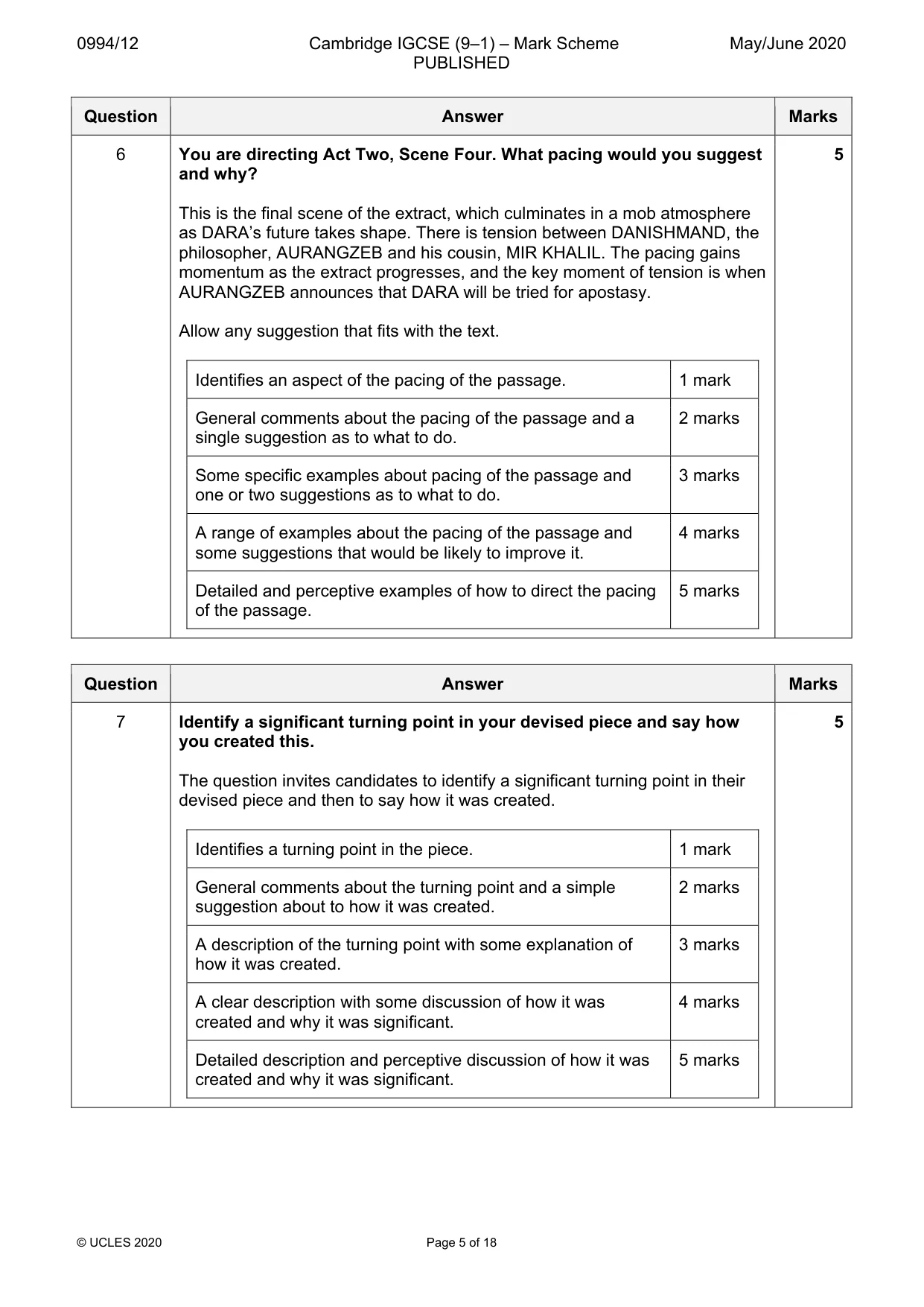 Mark scheme, page 5 of 18