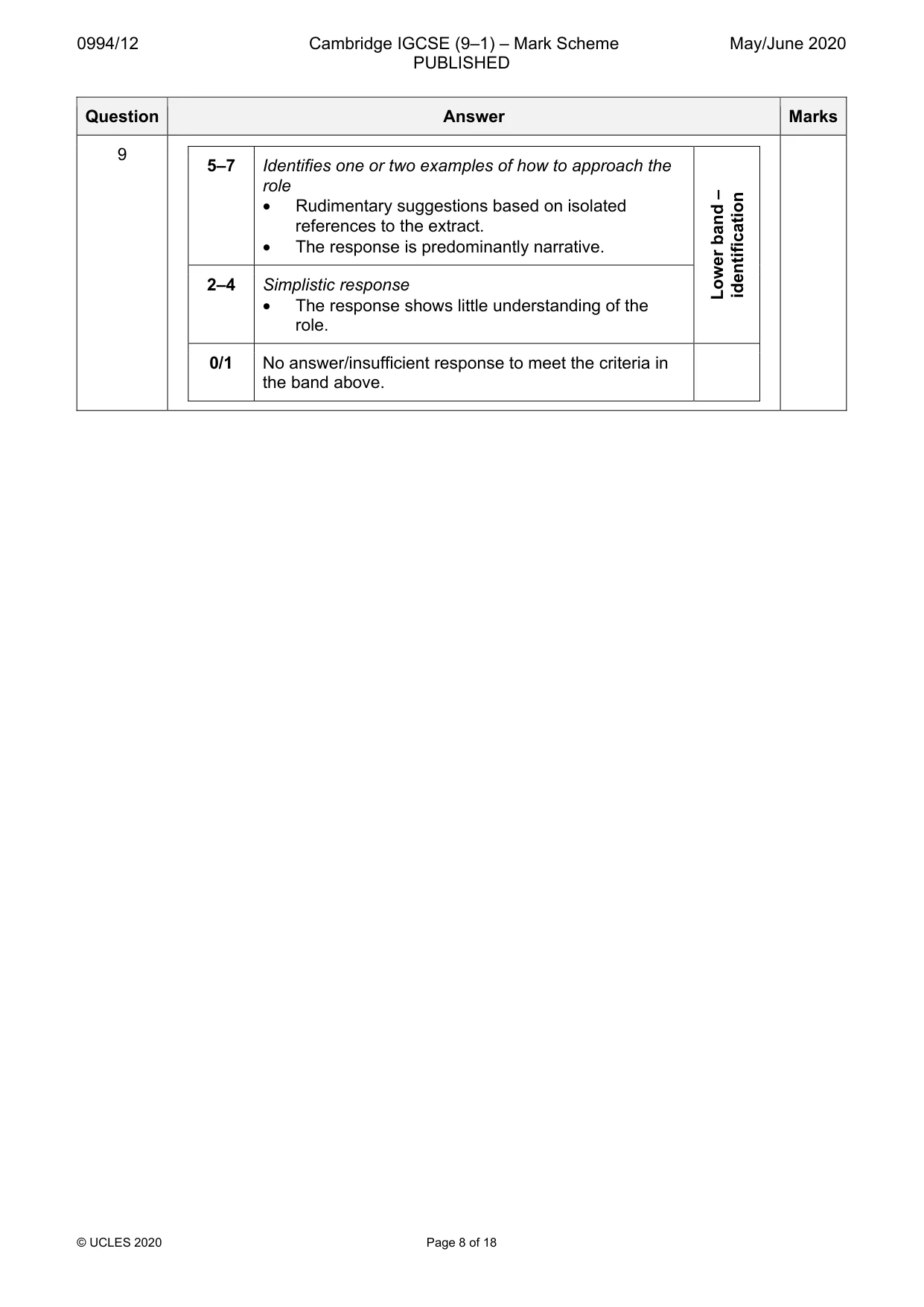 Mark scheme, page 8 of 18