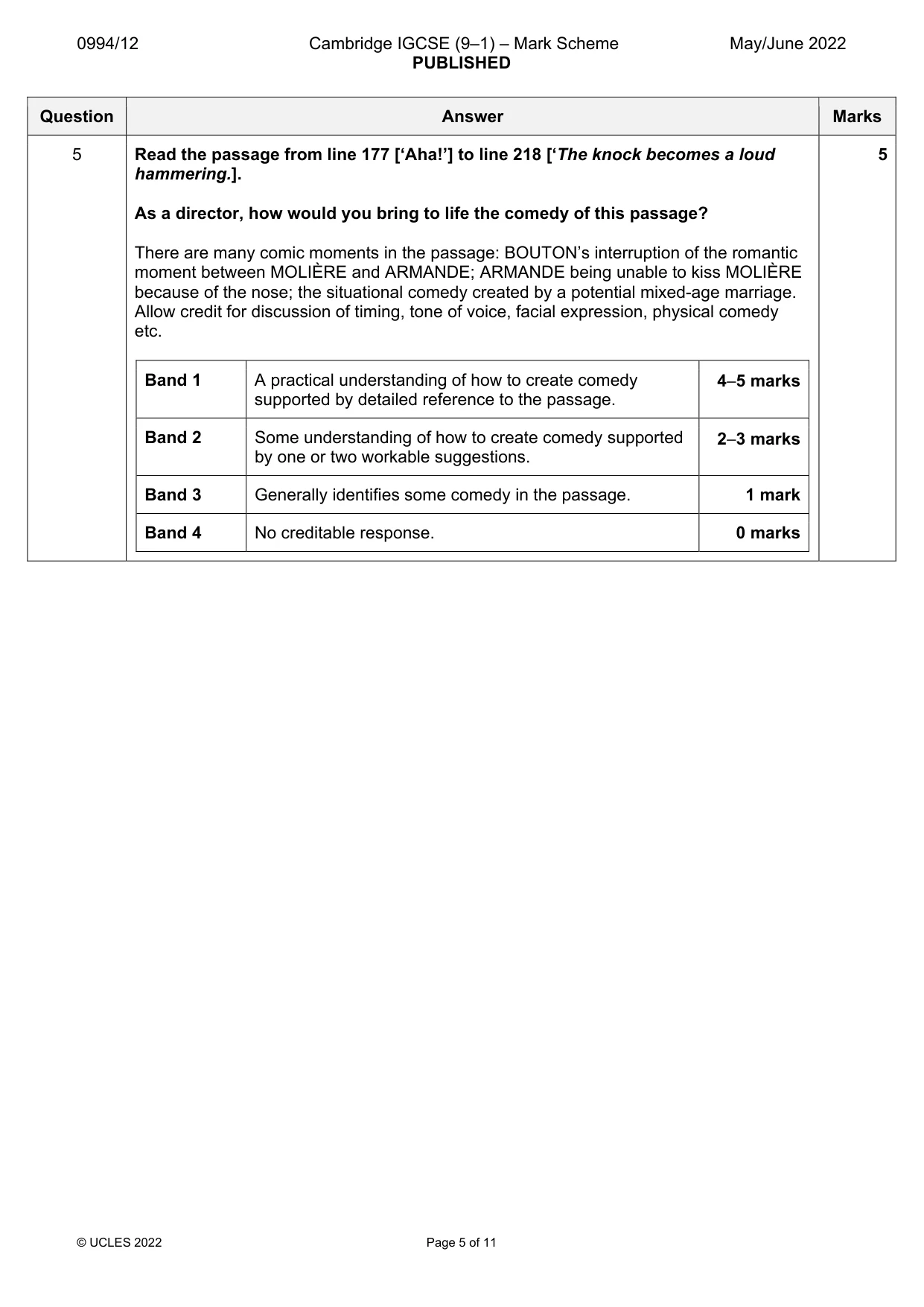 Mark scheme, page 5 of 11