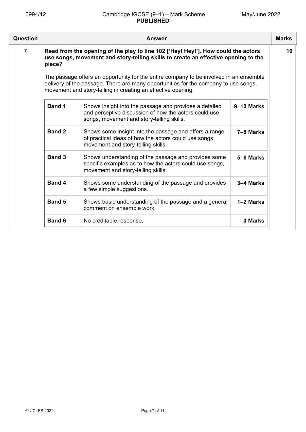 Mark scheme, page 7 of 11