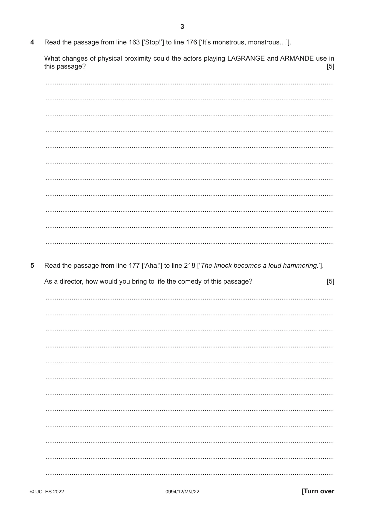 Cambridge IGCSE Drama (9-1) 0994 2022 May/June Paper 1 · Variant 2 question paper, page 3 of 12