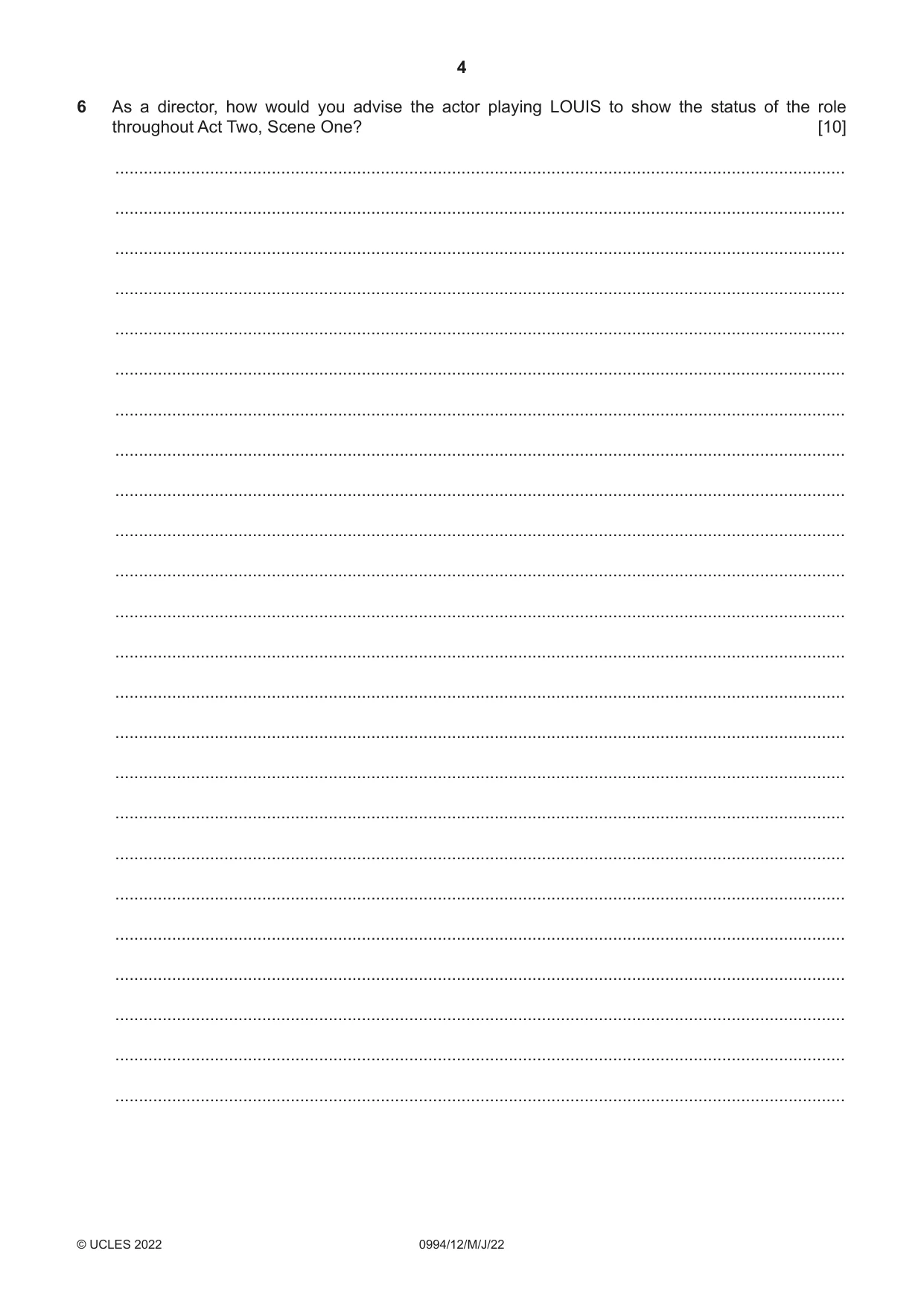 Cambridge IGCSE Drama (9-1) 0994 2022 May/June Paper 1 · Variant 2 question paper, page 4 of 12