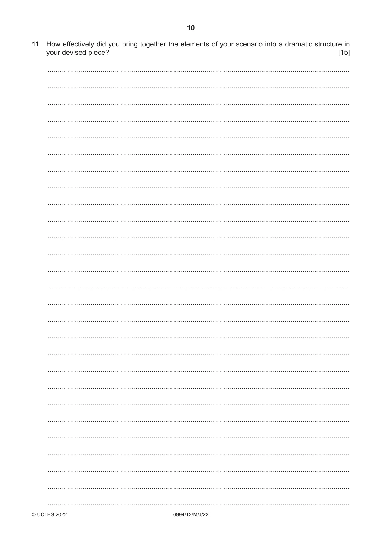 Cambridge IGCSE Drama (9-1) 0994 2022 May/June Paper 1 · Variant 2 question paper, page 10 of 12