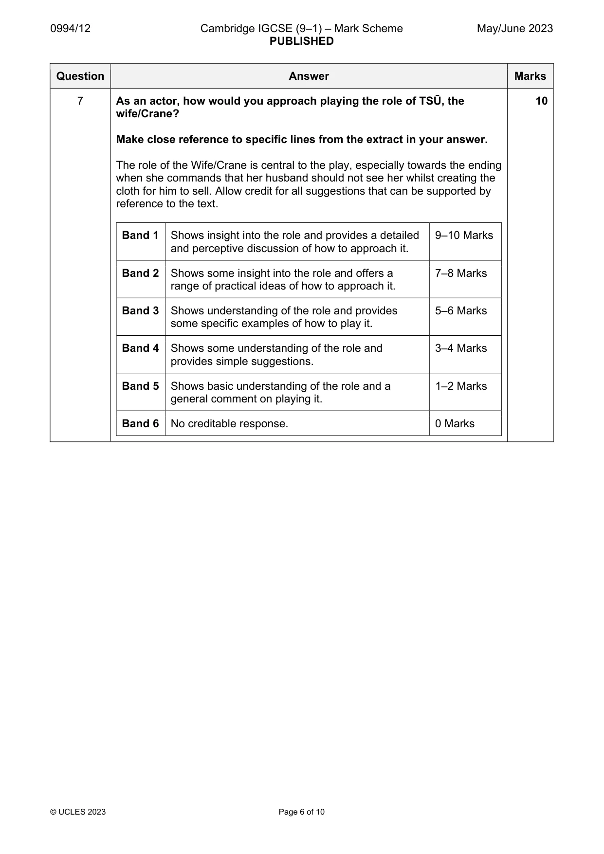 Mark scheme, page 6 of 10