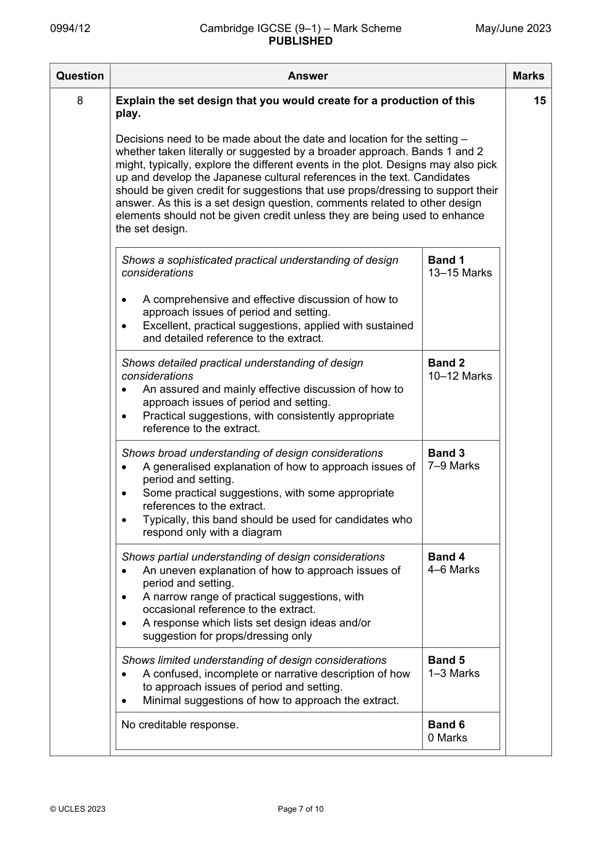 Mark scheme, page 7 of 10