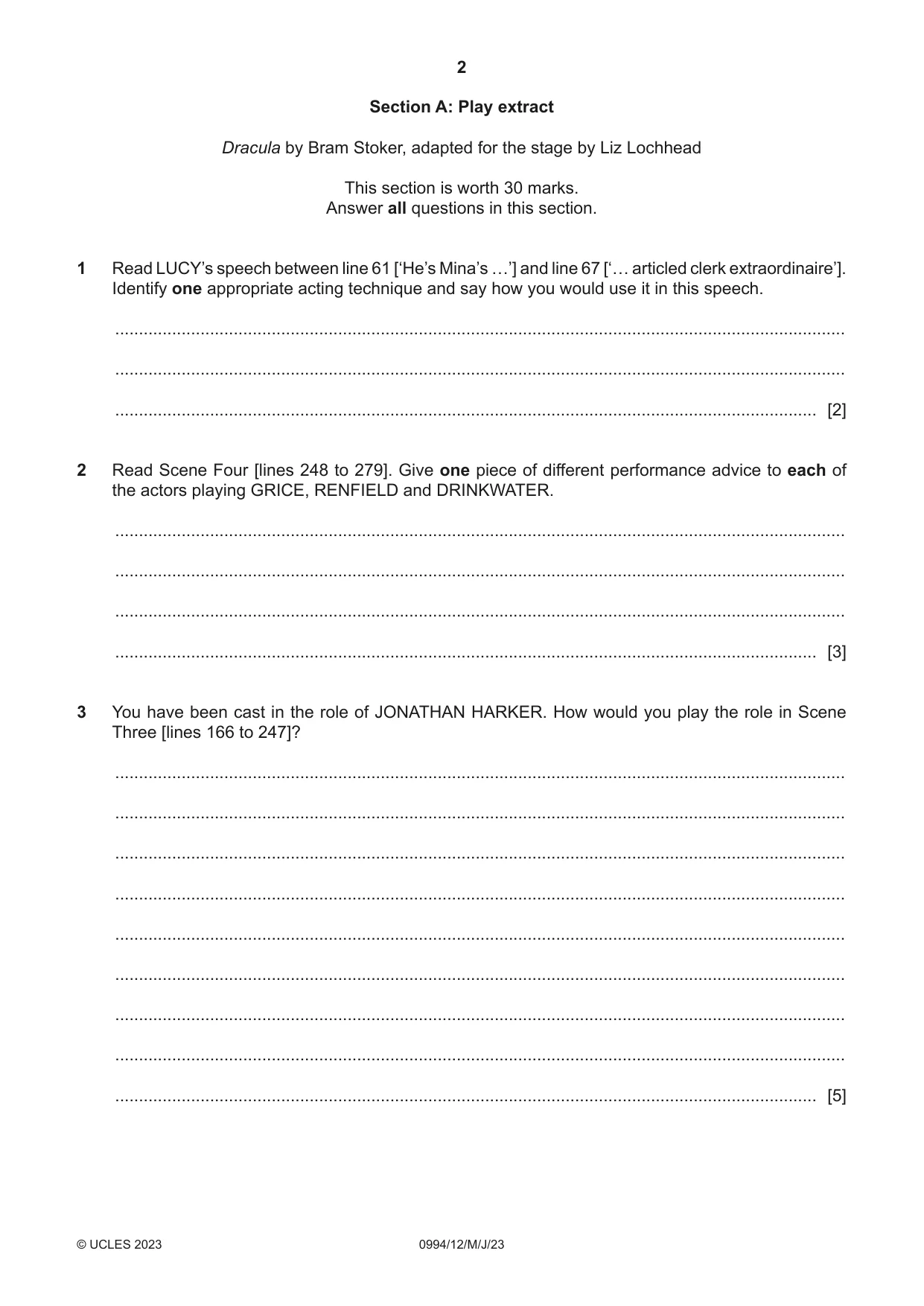 Cambridge IGCSE Drama (9-1) 0994 2023 May/June Paper 1 · Variant 2 question paper, page 2 of 12