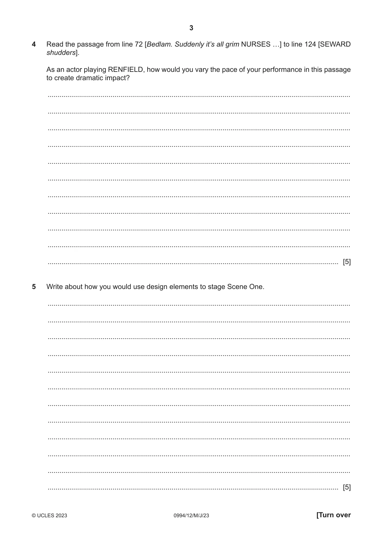 Cambridge IGCSE Drama (9-1) 0994 2023 May/June Paper 1 · Variant 2 question paper, page 3 of 12